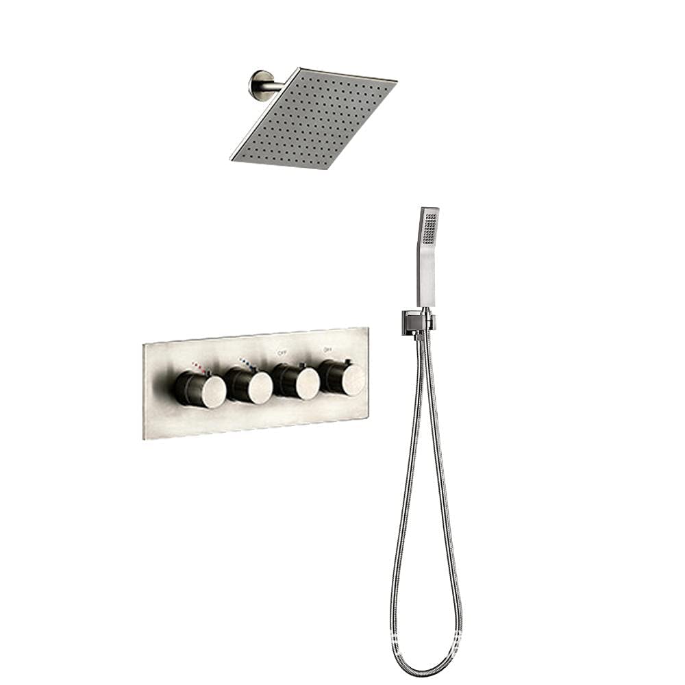 Premium Brushed Square Concealed Shower Tap System Set - 2 Function Bathroom Shower with 8 Inch Rain Shower Head - Ideal for Modern Bathroom Renovation and Luxury Spa Experience