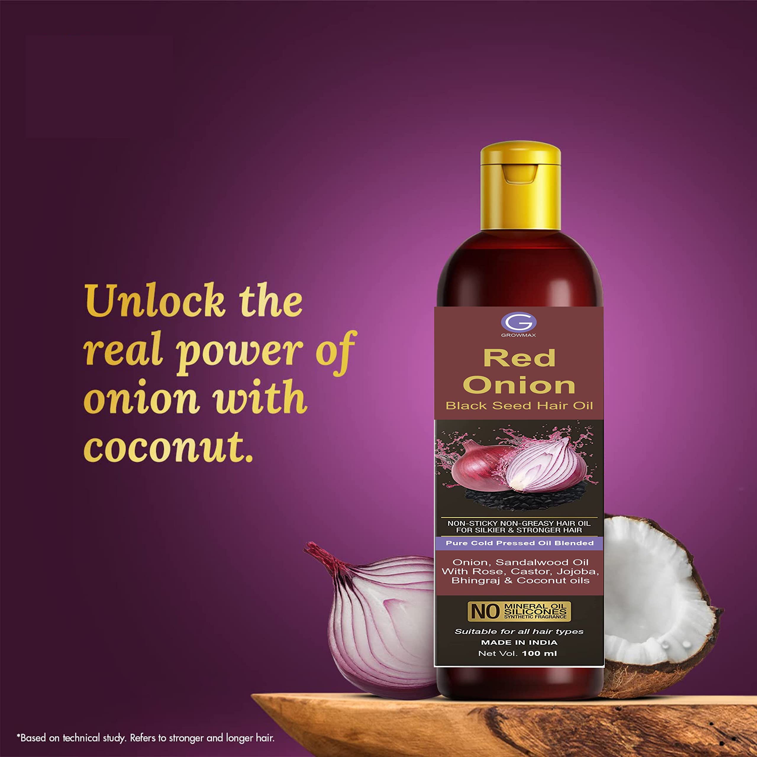 Rotex Growmax Red Onion Hair Oil - 100ml with 30 Oils & Extracts for Silkier, Stronger Hair - Argan Oil, Castor Oil, Bhringraj, Almond Oil (No Mineral Oil) - Promotes Hair Growth & Reduces Hair Fall - Perfect for Daily Hair Care & Scalp Treatment