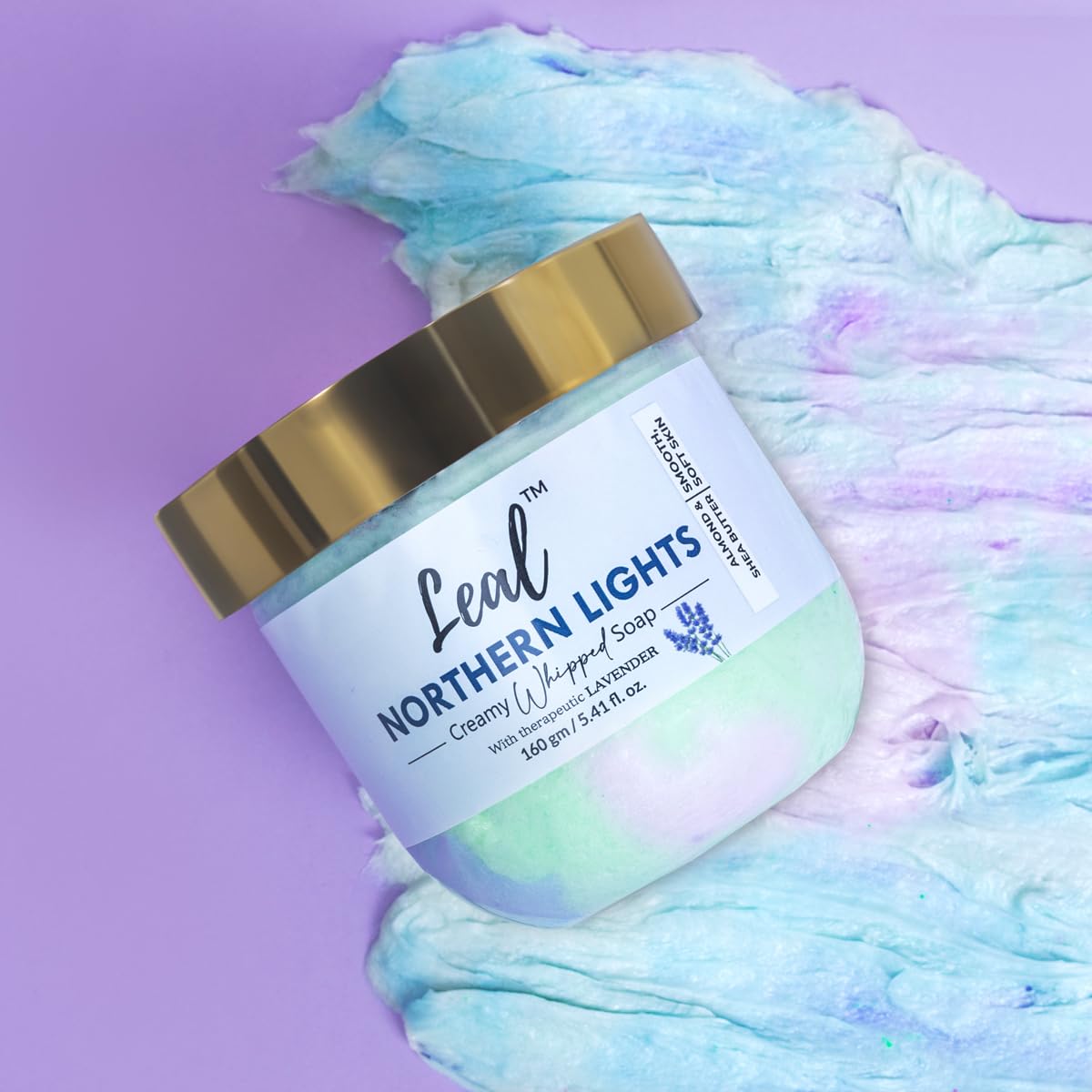 Leal Cosmetics Whipped Soap - Northern Lights Lavender Bath Cream Soap with Shea Butter & Sweet Almond Oil | Moisturizing Body Wash & Cleanser for Men & Women (160g) | Perfect for Relaxing Baths & Skin Hydration