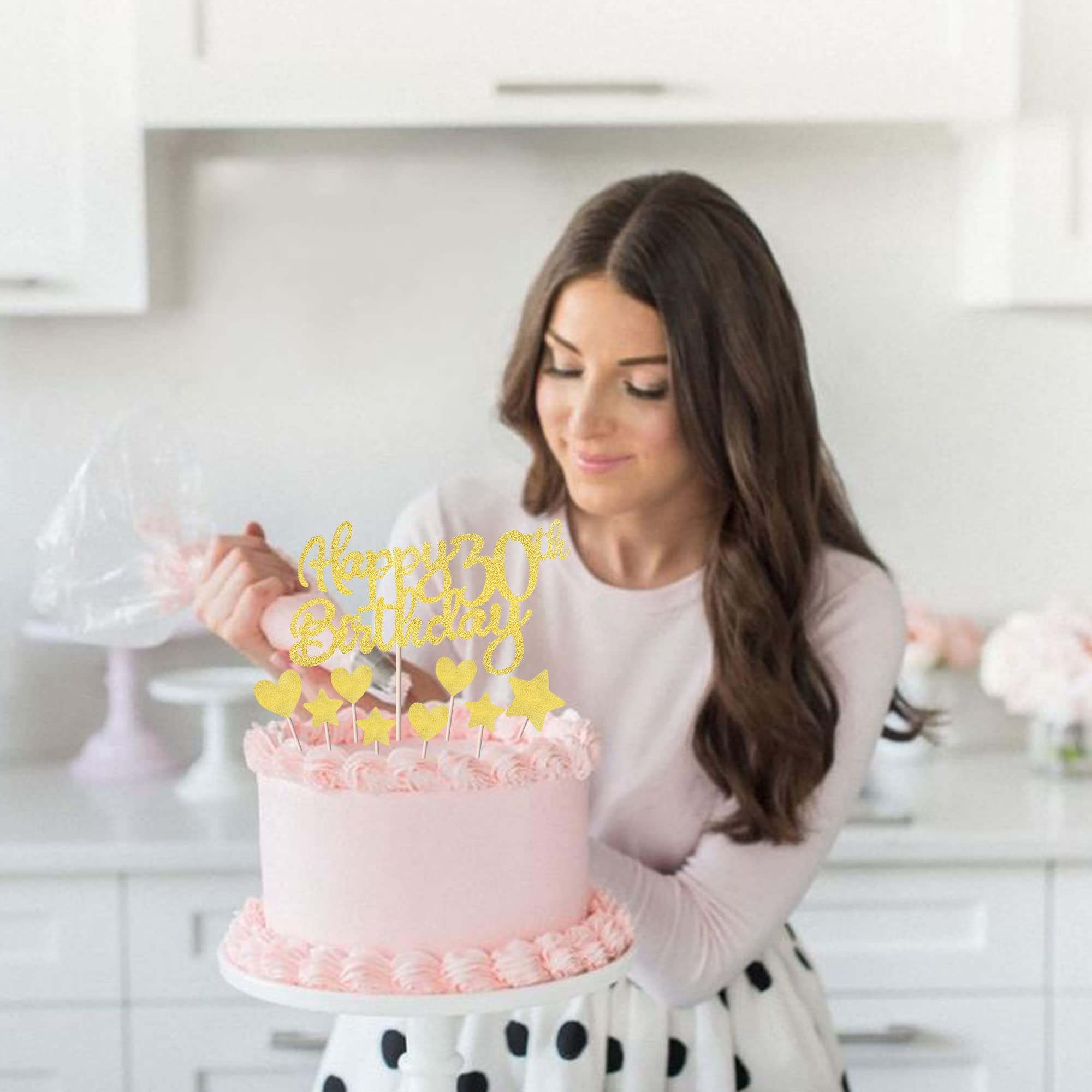 Rsstarxi 9 Pack Happy 30th Birthday Cake Topper Set - Glitter Heart & Star Cupcake Toppers for 30th Birthday Party Decorations | Perfect for Anniversary Cakes, Dessert Tables & Milestone Celebrations