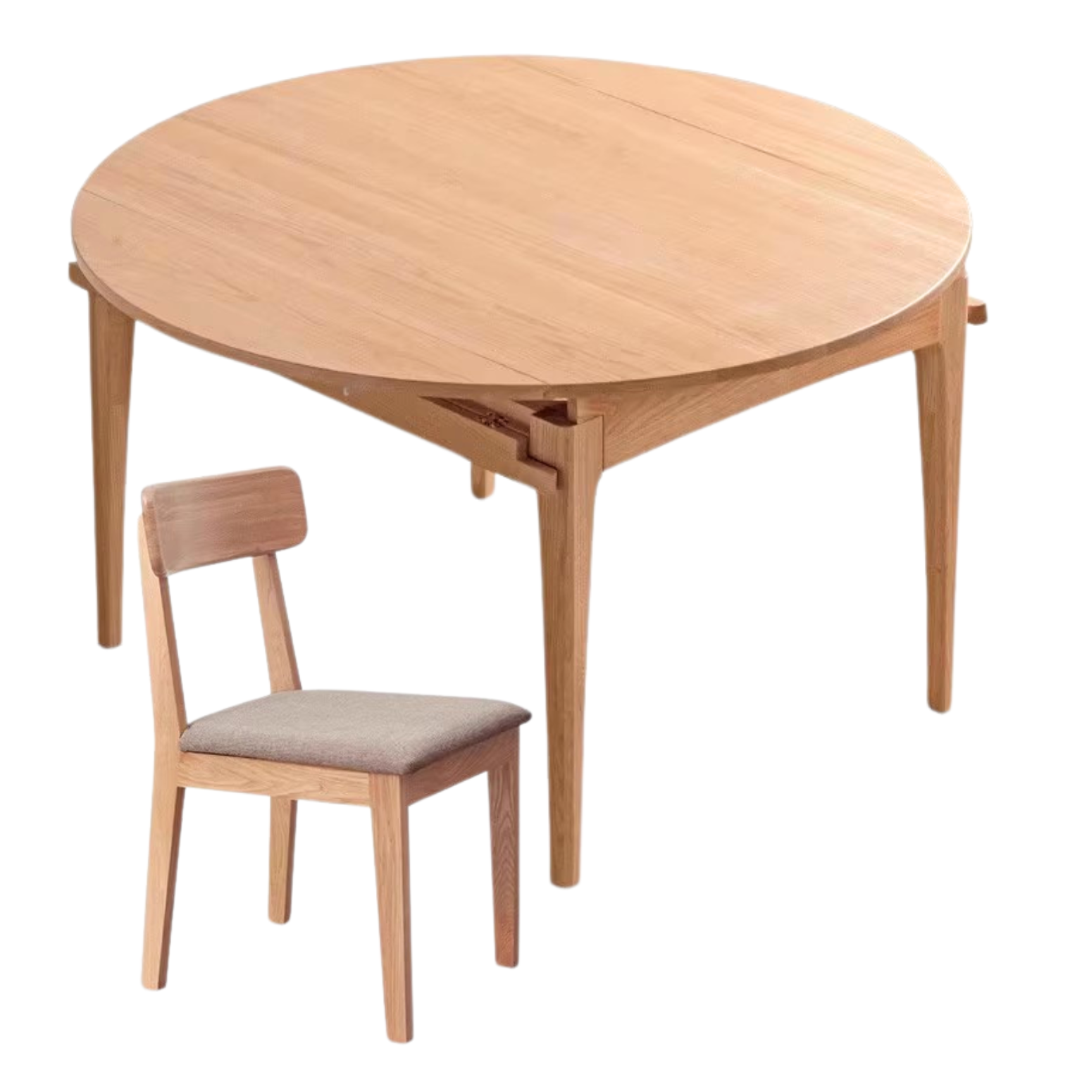 Solid Oak Round Folding Dining Table with Natural Stone Slab Top - Perfect for Small Spaces, Outdoor Dining & Home Decor