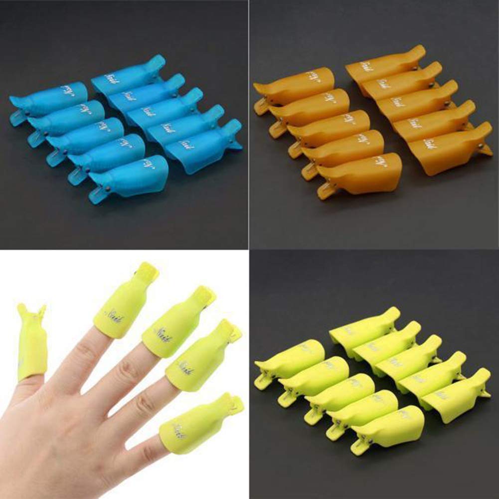 10 Pcs Plastic UV Gel Nail Polish Remover Clips - Soak Off Wraps for Nail Art & Manicure - Yellow Nail Care Tools for Salon & Home Use