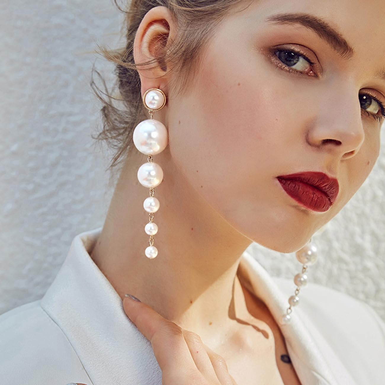 FDEETY 6 Pairs Pearl Earrings Set for Women - Long Tassel Drop Dangle Earrings, Tiny Chain Pearl Jewelry, Boho Fashion Accessories - Perfect Gift for Birthday, Wedding & Party Occasions
