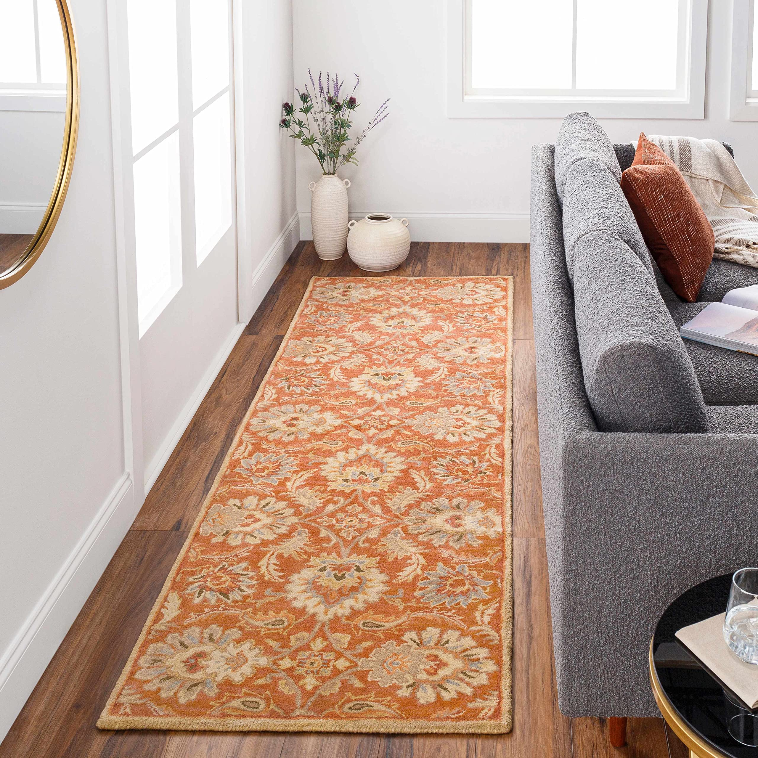 Hauteloom Chesterton Wool Area Rug - Traditional Brown, Green, Red 8' Round - Soft & Durable for Living Room, Bedroom, Office - Perfect for Home Decor & Cozy Spaces