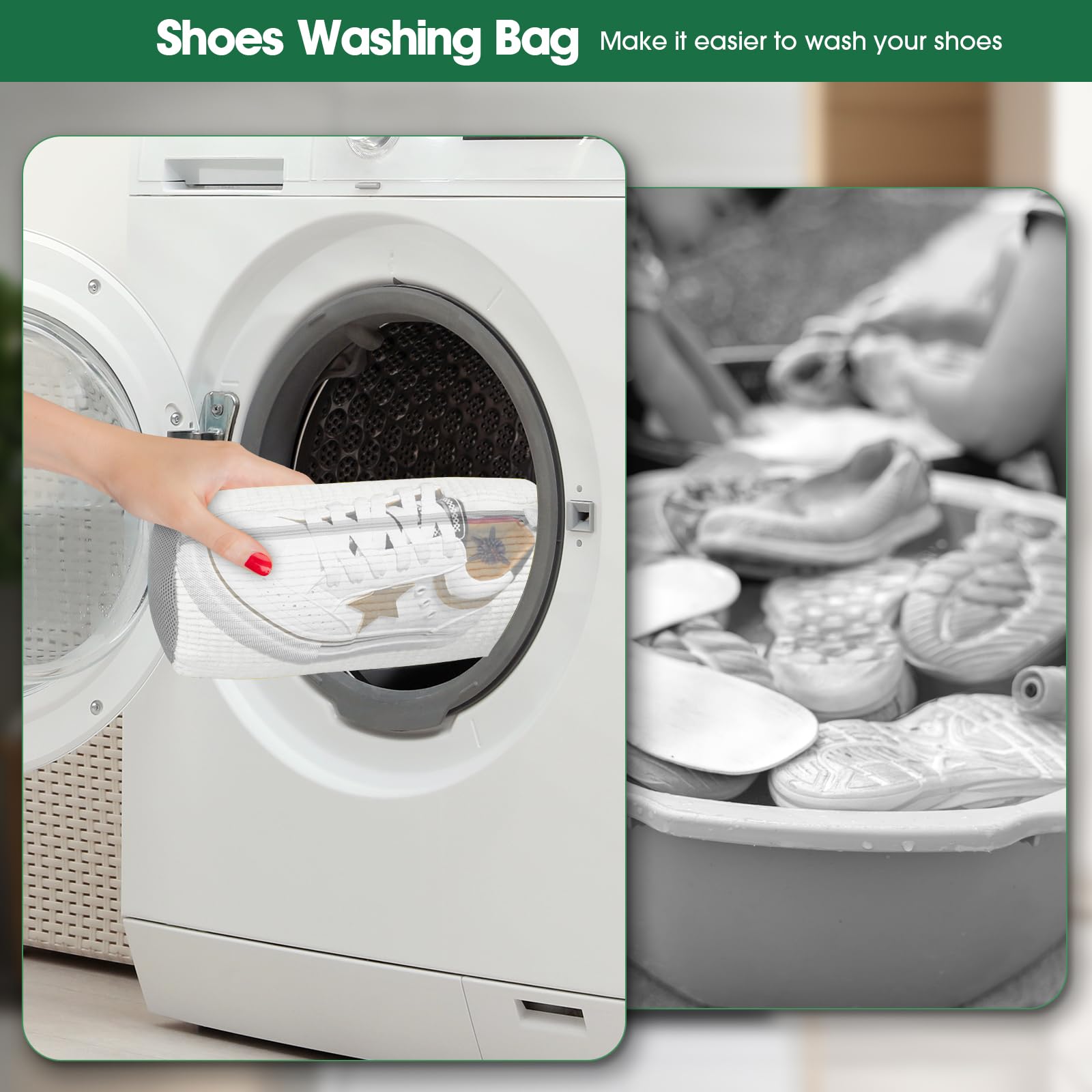 Sneaker Cleaning Bag with 10 Wash Balls - Shoe Washing Machine Protector for Gym Shoes, Flats & Sneakers - Large Zippered Laundry Bag for Men, Women & Kids - Perfect for Travel, Sports & Daily Shoe Care