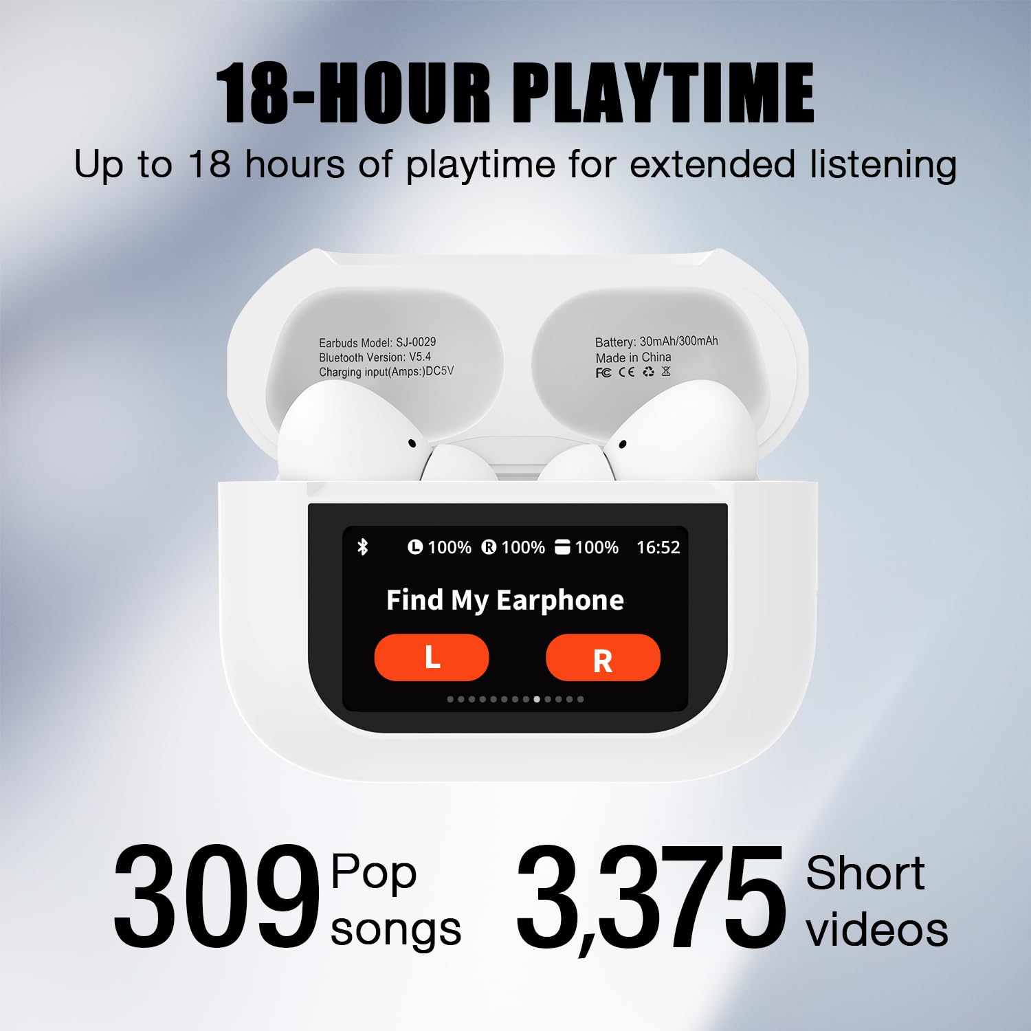 ANC Noise Cancelling Wireless Earbuds with Bluetooth 5.4, LED Touch Screen & Deep Bass - True Wireless Gaming Earphones with Mic for Android/iOS, Phone, Tablet, Laptop - Perfect for Travel, Workouts & Gaming