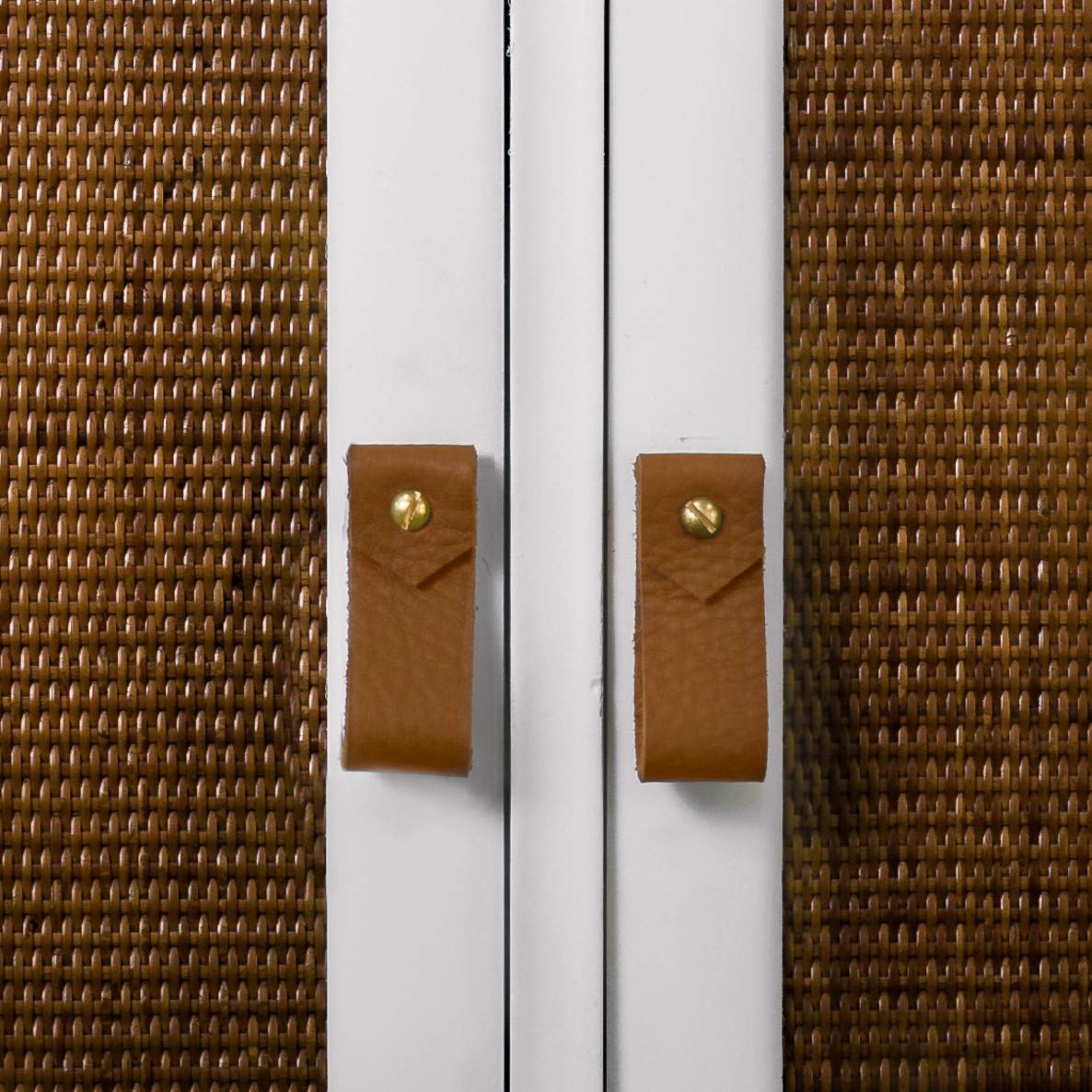 KEYAIIRA - Minimalist Leather and Brass Drawer Pulls - Modern Kitchen Cabinet Handles, Farmhouse Dresser Knobs, Scandinavian Furniture Hardware - Perfect for Kitchen Cabinets, Dressers, and Home Decor
