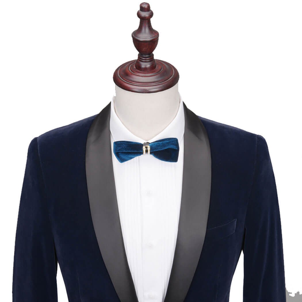 Men's Blue Velvet Classic Tuxedo Suit - Single Breasted Shawl Lapel Jacket with Flat Front Pants | Wedding, Prom, Formal Events & Evening Occasions