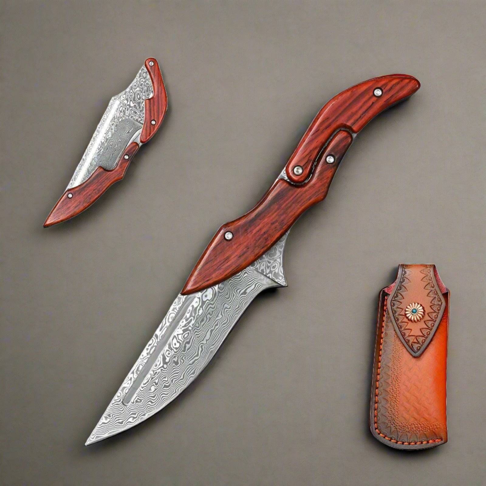 Premium Hera Japanese VG10 Damascus Folding Pocket Knife - Razor Sharp Stainless Steel Blade with Exotic Red Sandalwood Handle - Perfect for Camping, Hiking & Everyday Carry (EDC)