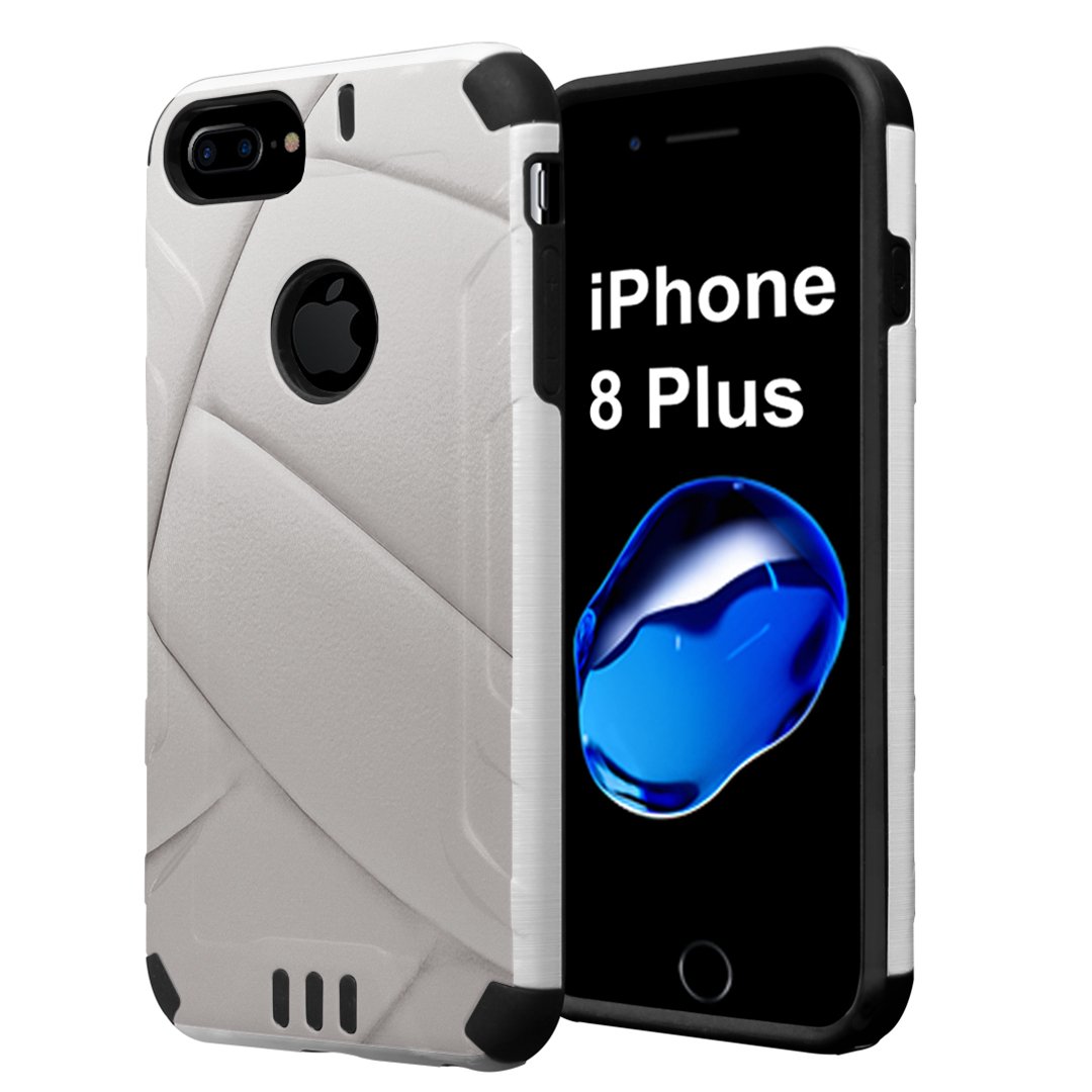 Premium iPhone 8 Plus Case - Slim Dual Layer Hybrid Defender with Brush Texture Finish (White & Black) | Shockproof Protection for Everyday Use, Sports & Outdoor Activities