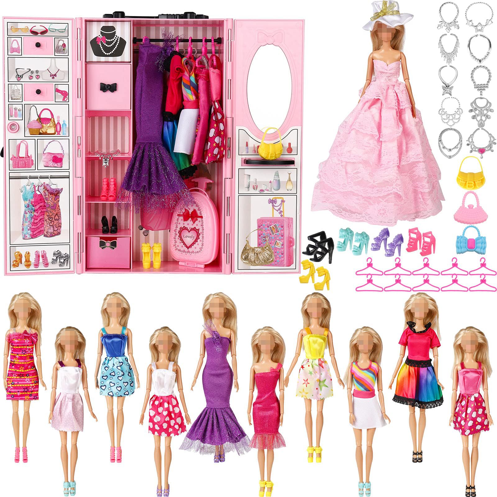 SOTOGO 11.5 Inch Fashion Doll Wardrobe Set - 11 Outfits Including Dresses, Tops, Pants, Party Gowns & Wedding Dress with Accessories for Girls | Perfect for Role Play, Birthday Gifts & Collectors