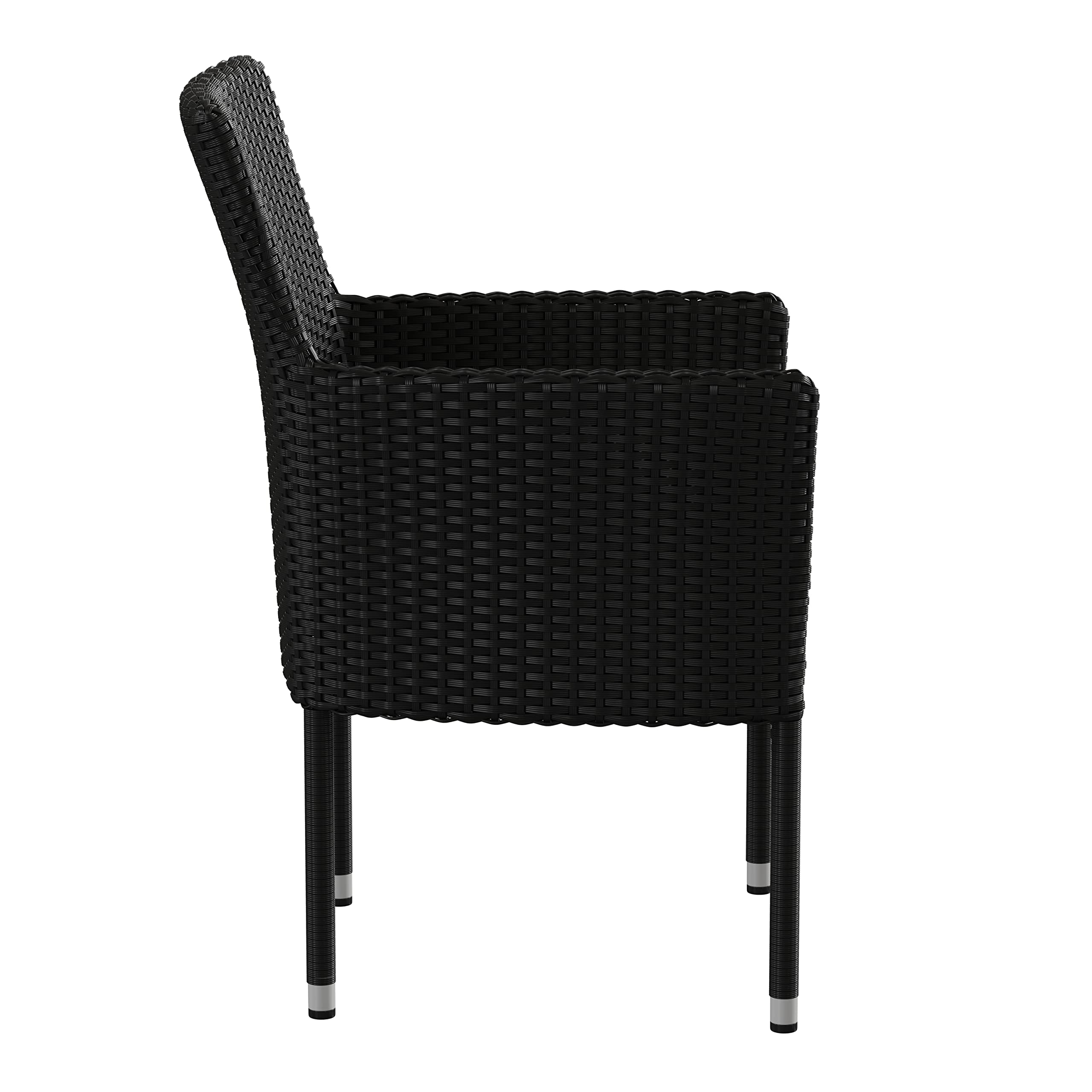 Flash Furniture Maxim Modern Wicker Patio Armchairs - Set of 2, Fade & Weather Resistant Black Frame with Removable Gray Cushions - Perfect for Deck, Backyard, Poolside or Outdoor Lounge Areas
