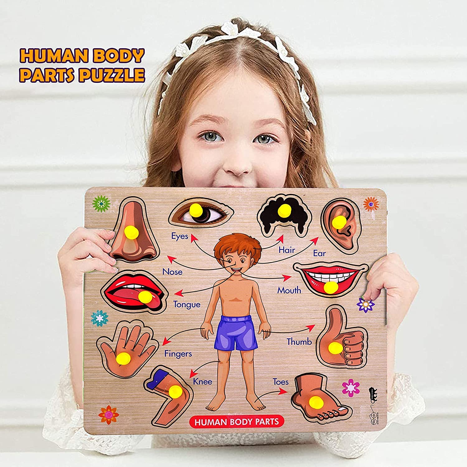 APPSTER Large Wooden Puzzle Toy Set for Kids & Adults - ABCs, Body Parts, Shapes & Colors - Educational Learning Board Game for Toddlers, Preschool & Family Fun - Perfect for Classroom, Homeschool & Playtime