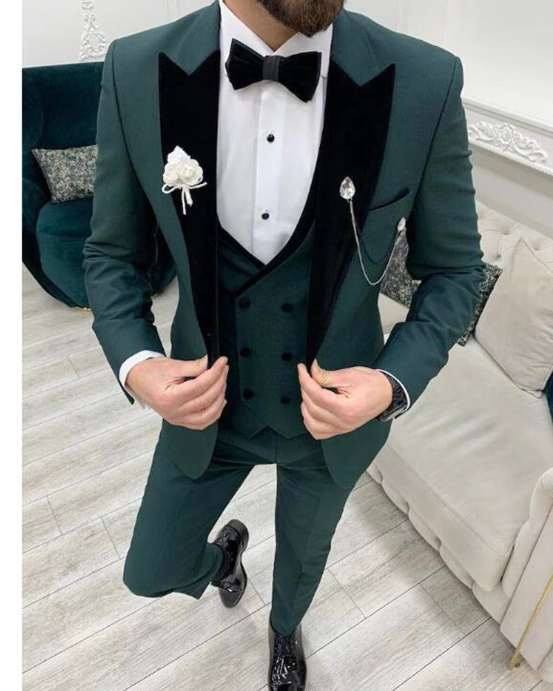 Slim Fit 3-Piece Dark Teal Green Velvet Groom Suit | Custom Tuxedo CB2335 for Weddings, Prom & Formal Events