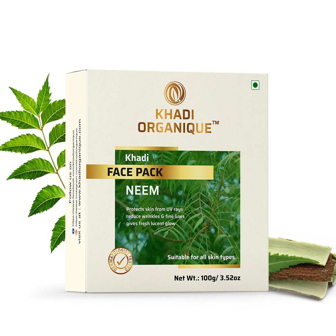 Khadi Organique Neem Face Pack for Acne-Free & Clear Skin (Pack of 2) - Natural Ayurvedic Treatment for Pimples, Oily Skin & Blackheads | Perfect for Daily Skincare Routine & Spa Treatments