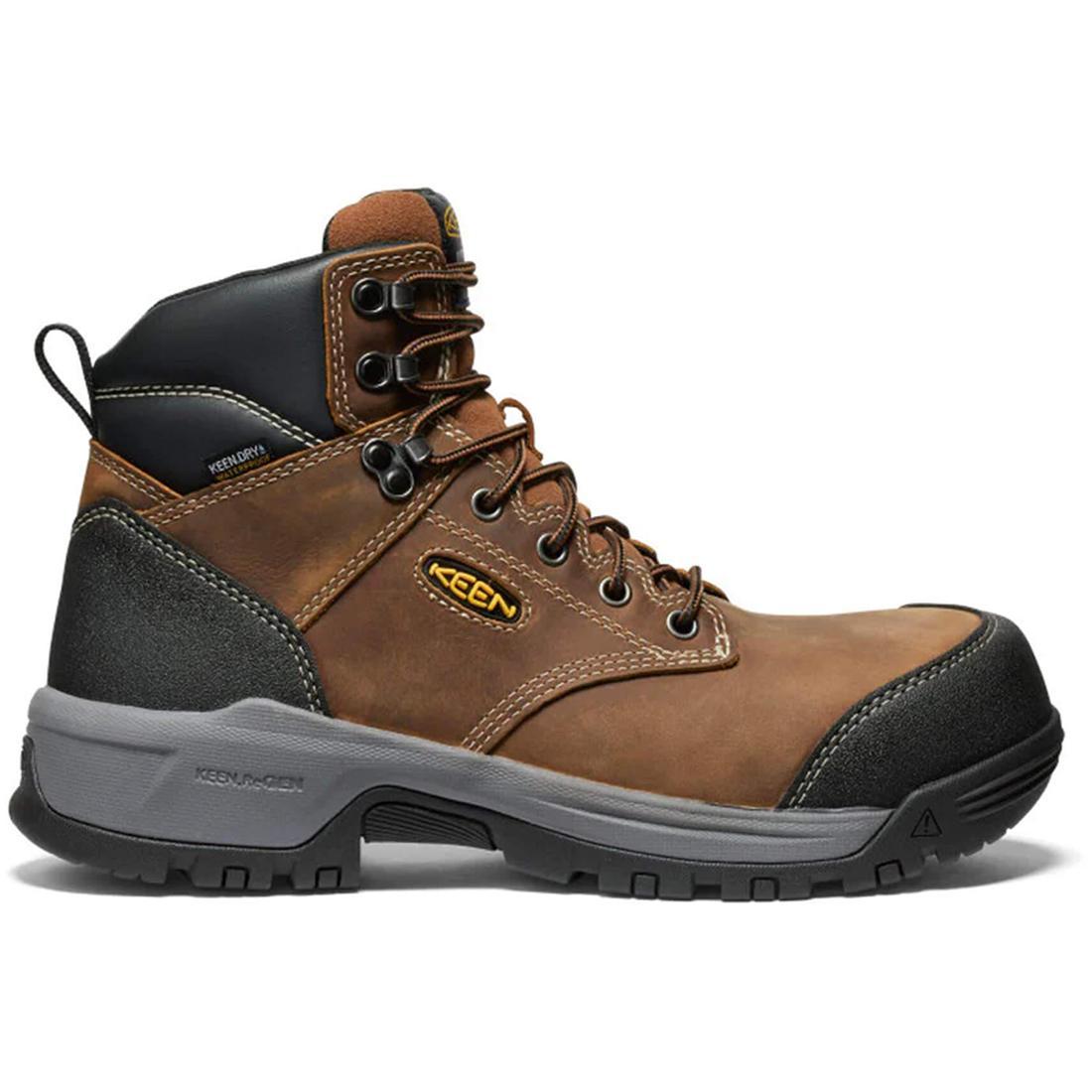 Keen Evanston 6 Carbon Toe Waterproof Work Boots for Men - Brown Safety Shoes for Construction, Hiking & Outdoor Work