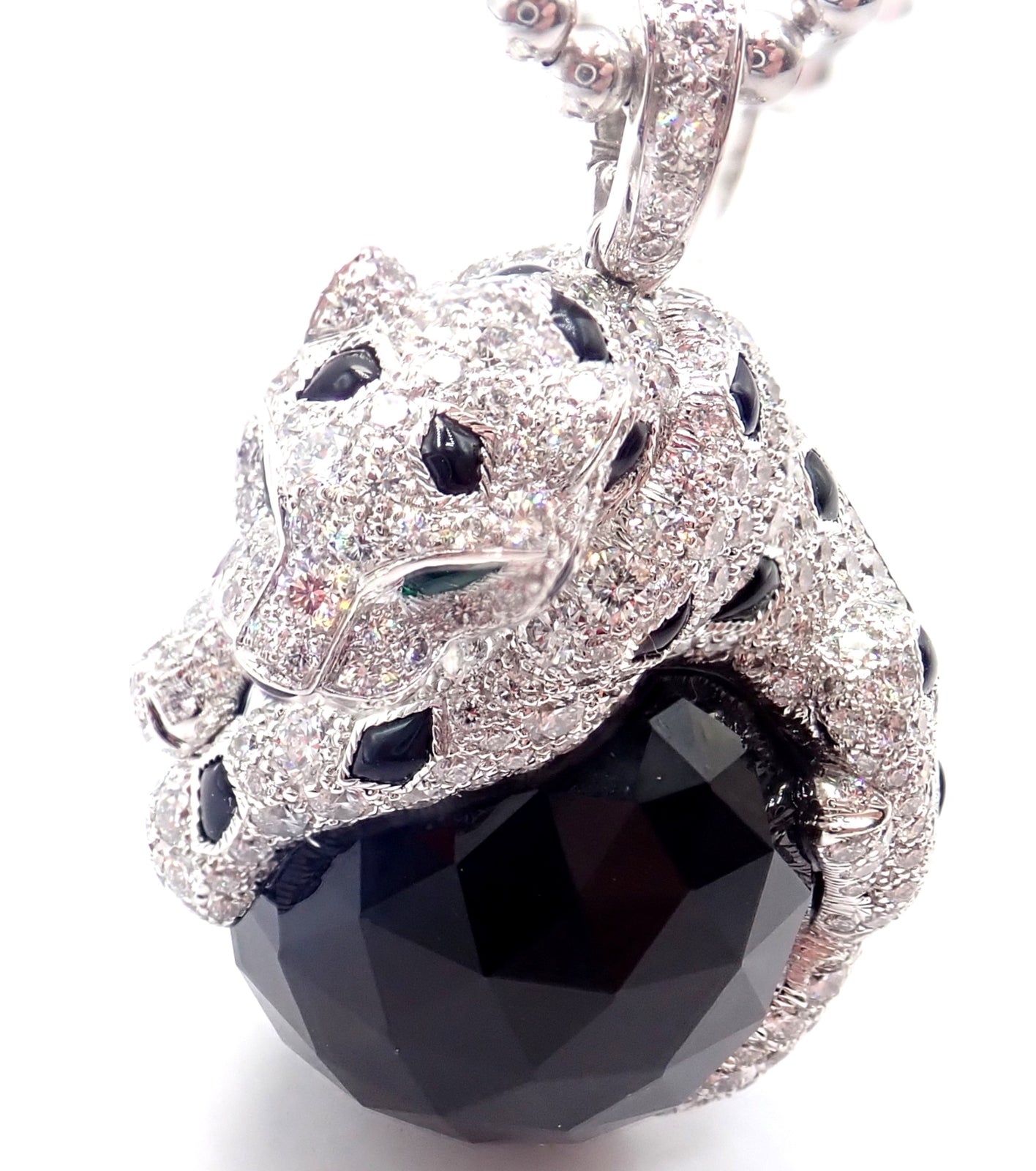 Cartier Panthere 18k Gold Diamond Emerald Onyx Pendant Necklace - Luxury Jewelry for Women, Perfect for Evening Gala & Special Occasions