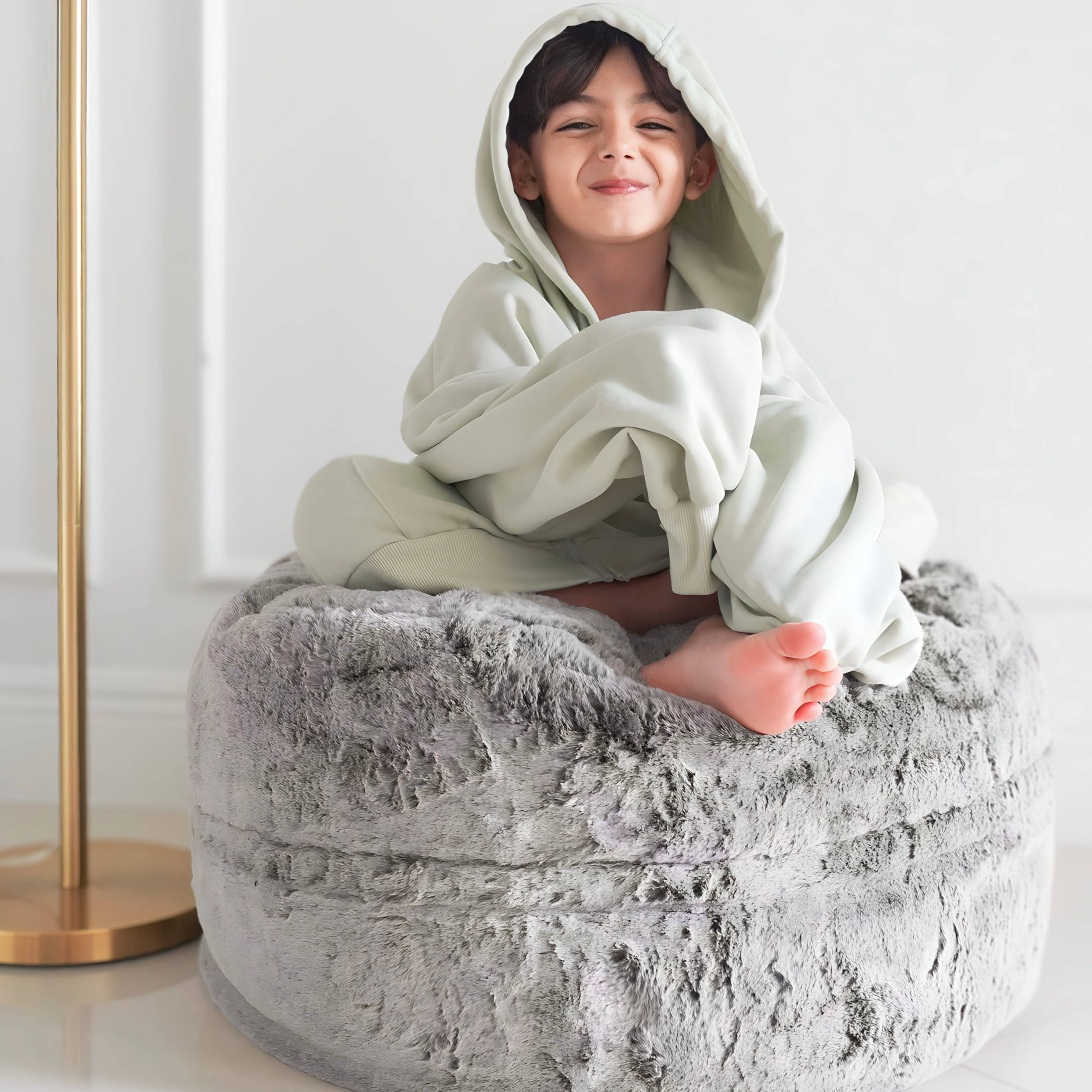Soft and Cozy Chinchilla Pouf Footstool - Plush Ottoman for Living Room, Bedroom, or Nursery - Perfect for Extra Seating, Footrest, or Decorative Accent