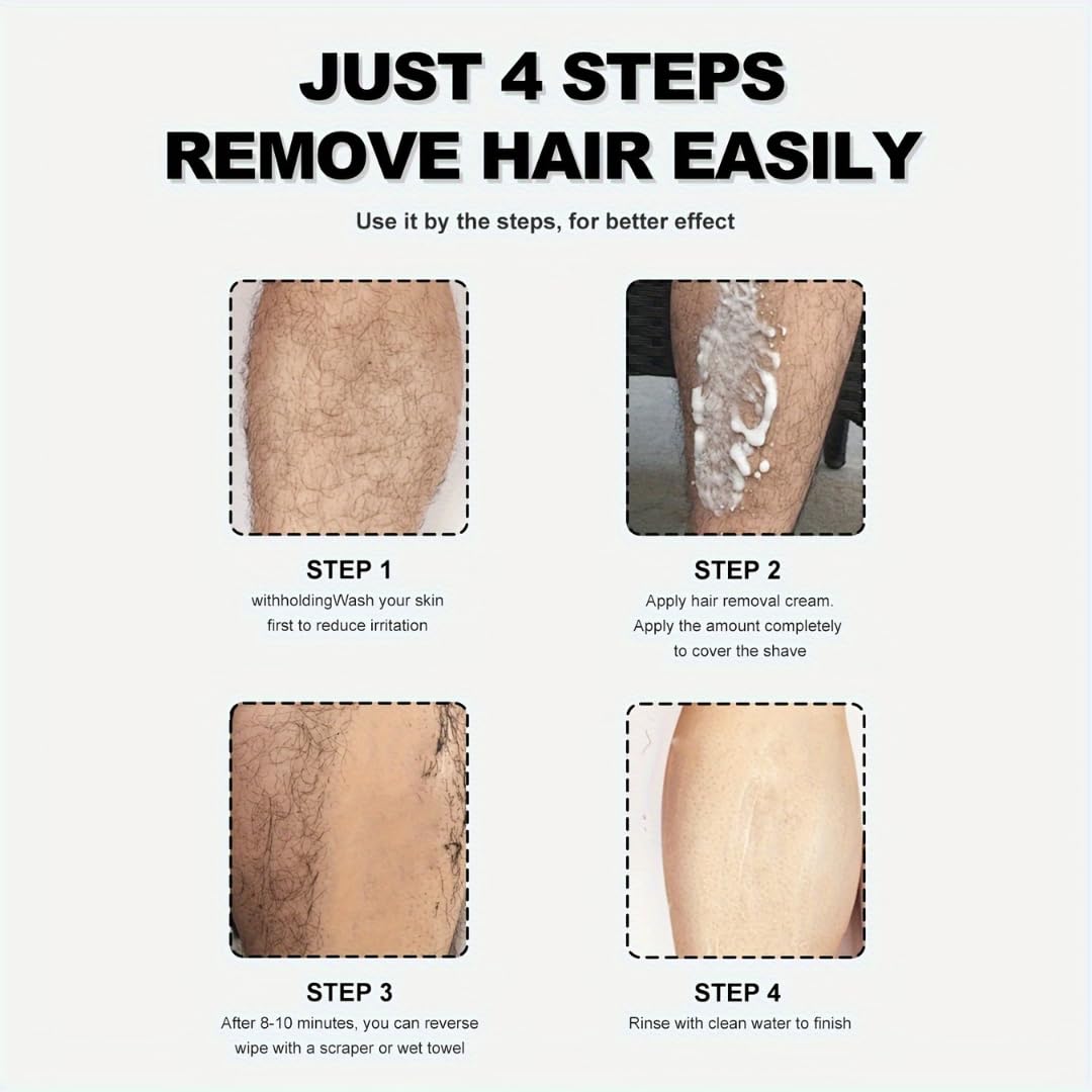 Painless Hair Removal Cream for Women & Men - Smooth Skin on Back, Chest, Legs, Arms & Underarms | Aloe Vera Enriched Formula | Safe for Intimate Areas & Sensitive Skin | At-Home Hair Removal Solution for Lasting Smoothness - Perfect for Beach Season, Date Nights & Confidence Boosting