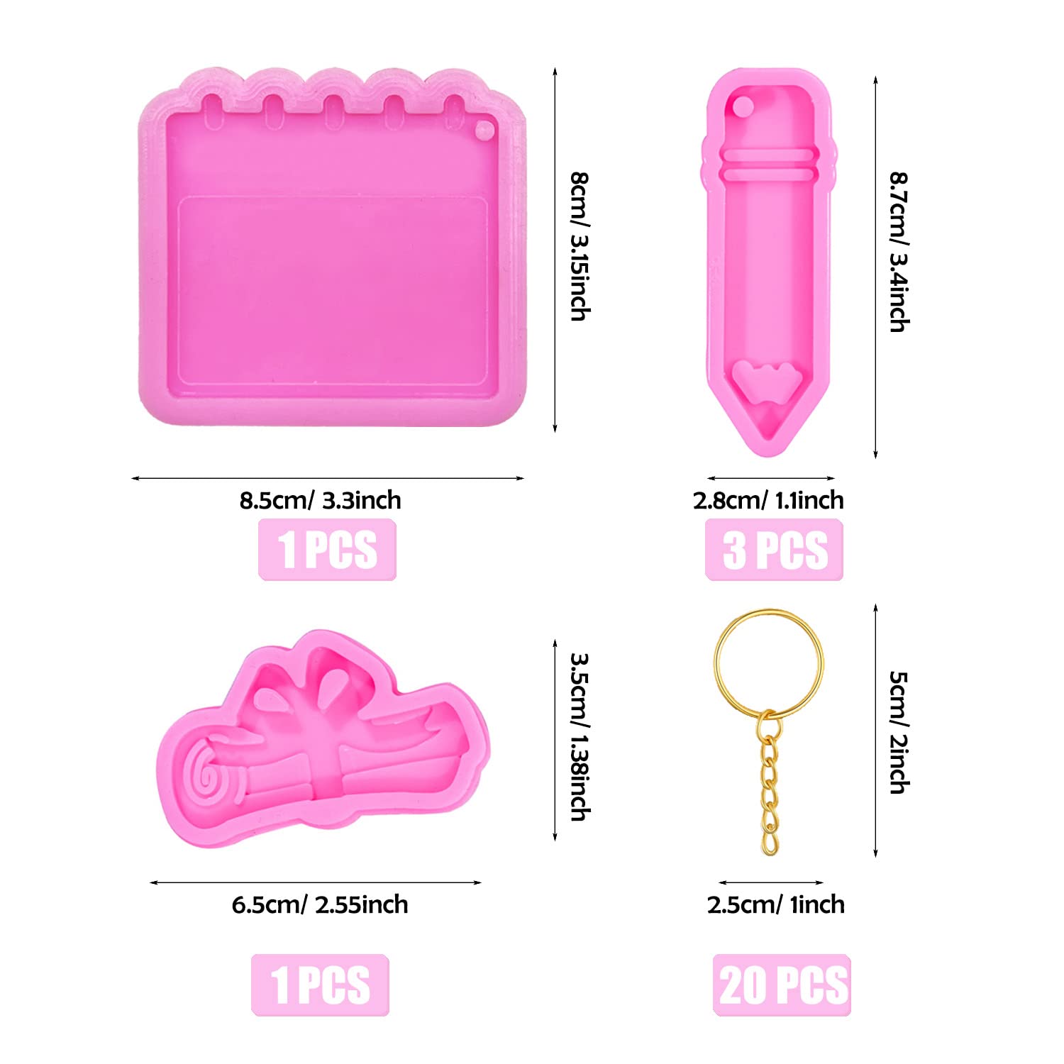 Yayatty 25 PCS Silicone Resin Molds Set - Pencil & Mini Notebook Shaped Epoxy Casting Molds with Key Rings for DIY Keychain Jewelry Making | Perfect for Crafters, Art Projects, and Unique Handmade Gifts