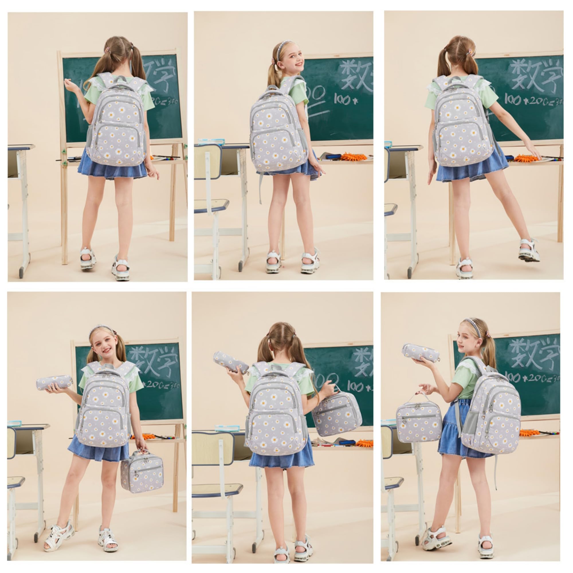 ZHANAO Girls' Backpack Set - 3-Piece Floral Daisy School Bag with Lunch Box for Teens & Kids | Perfect for School, Travel & Daily Use