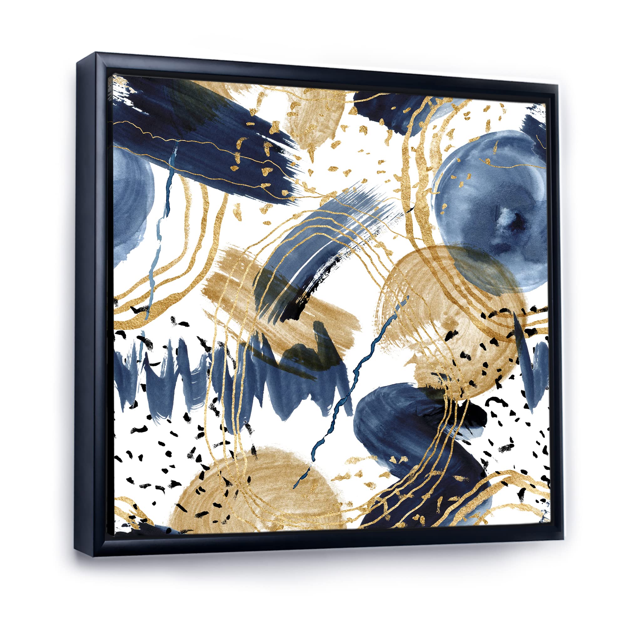 Abstract Pattern Dark Blue & Gold Framed Canvas Wall Art - Modern Home Decor for Living Room, Bedroom & Office