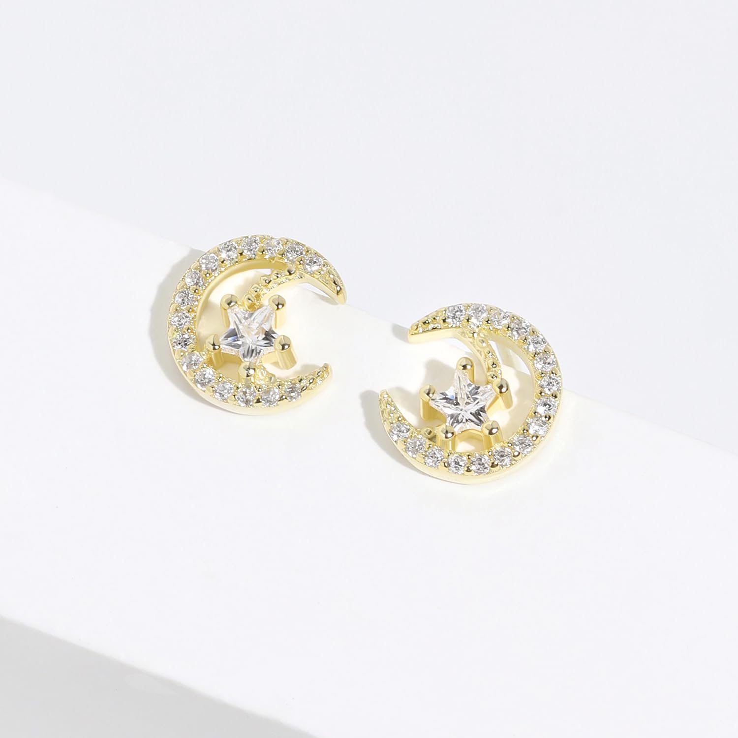 Meissa Sterling Silver Moon & Star Earrings for Women - Hypoallergenic Rose Gold Stud Earrings | Cute Gift for Girls, Teens & Adults | Perfect for Everyday Wear, Date Night & Special Occasions
