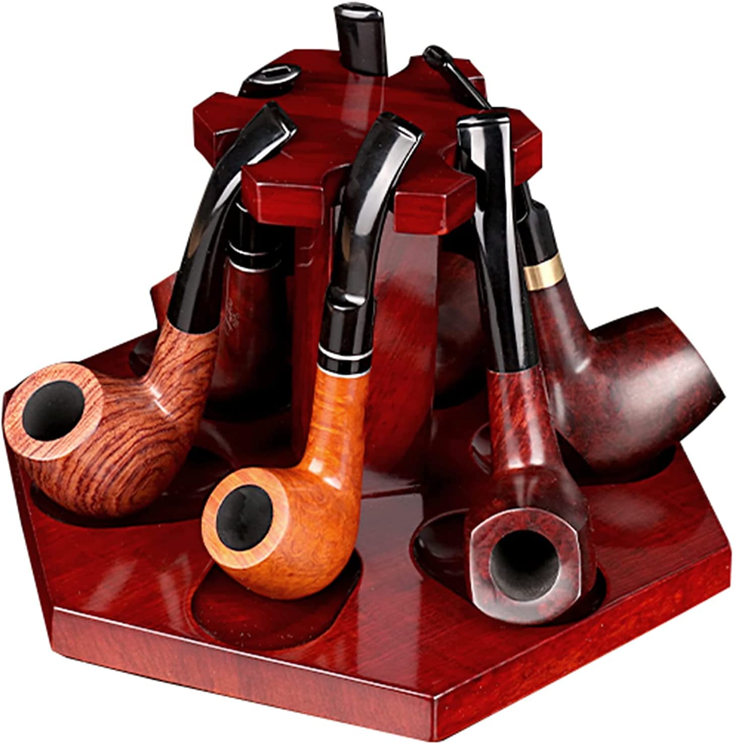 Premium Rosewood Tobacco Pipe Stand - Handmade Decorative Display Holder & Rack for 6 Smoking Pipes | Durable Pipe Shelf Organizer | Perfect Men's Gift & Smoking Accessories for Home, Office, or Smoking Lounge Decor