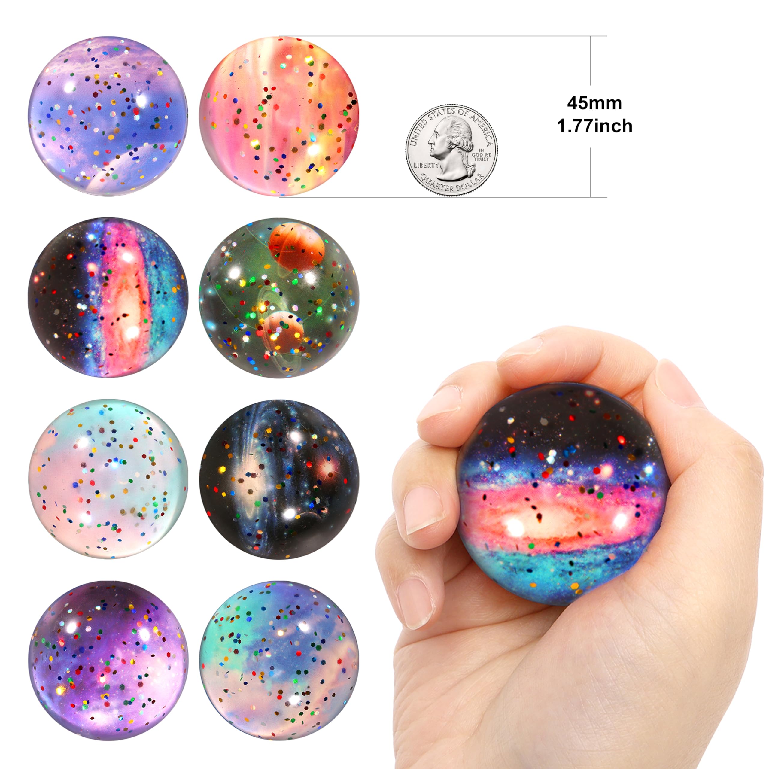 16PCS Solar System Toys for Kids - 45mm Galaxy Bouncy Balls & Space Flashcards | STEM Educational Party Favors, Classroom Learning & Birthday Gifts | Explore Planets & Stars for Science Projects & Space-Themed Decor