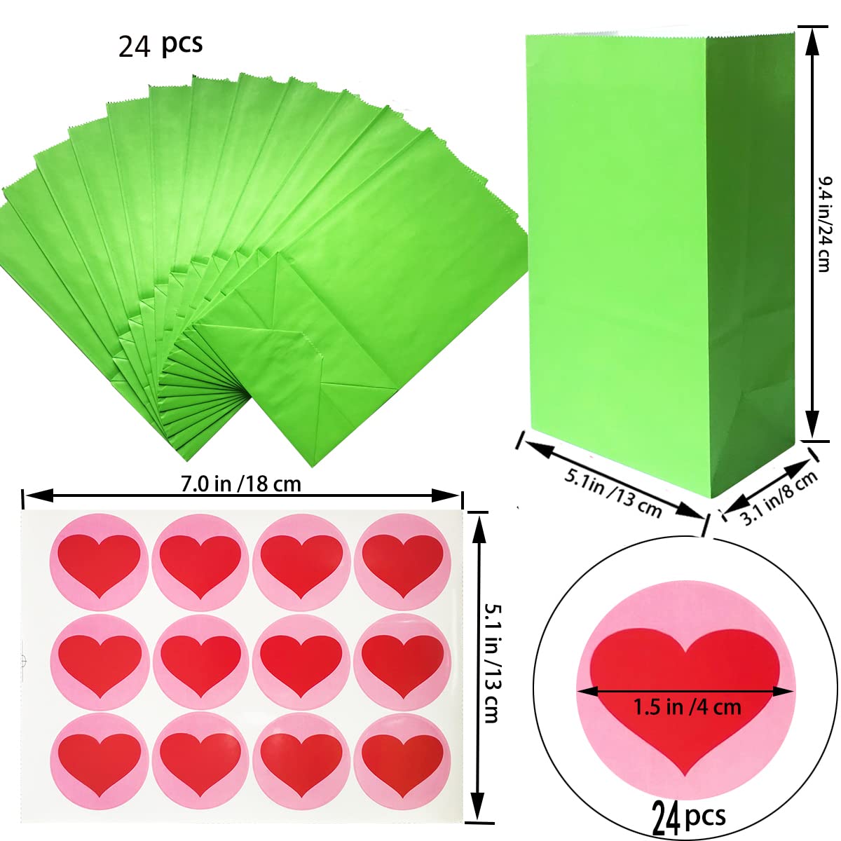 Artseen Party Favor Bags - 24 Count Lime Green Treat Bags 5.1x3.1x9.4 inches for Birthday Parties, Baby Showers & Wedding Favors - Decorative Gift Bags for Candy, Snacks & Small Gifts