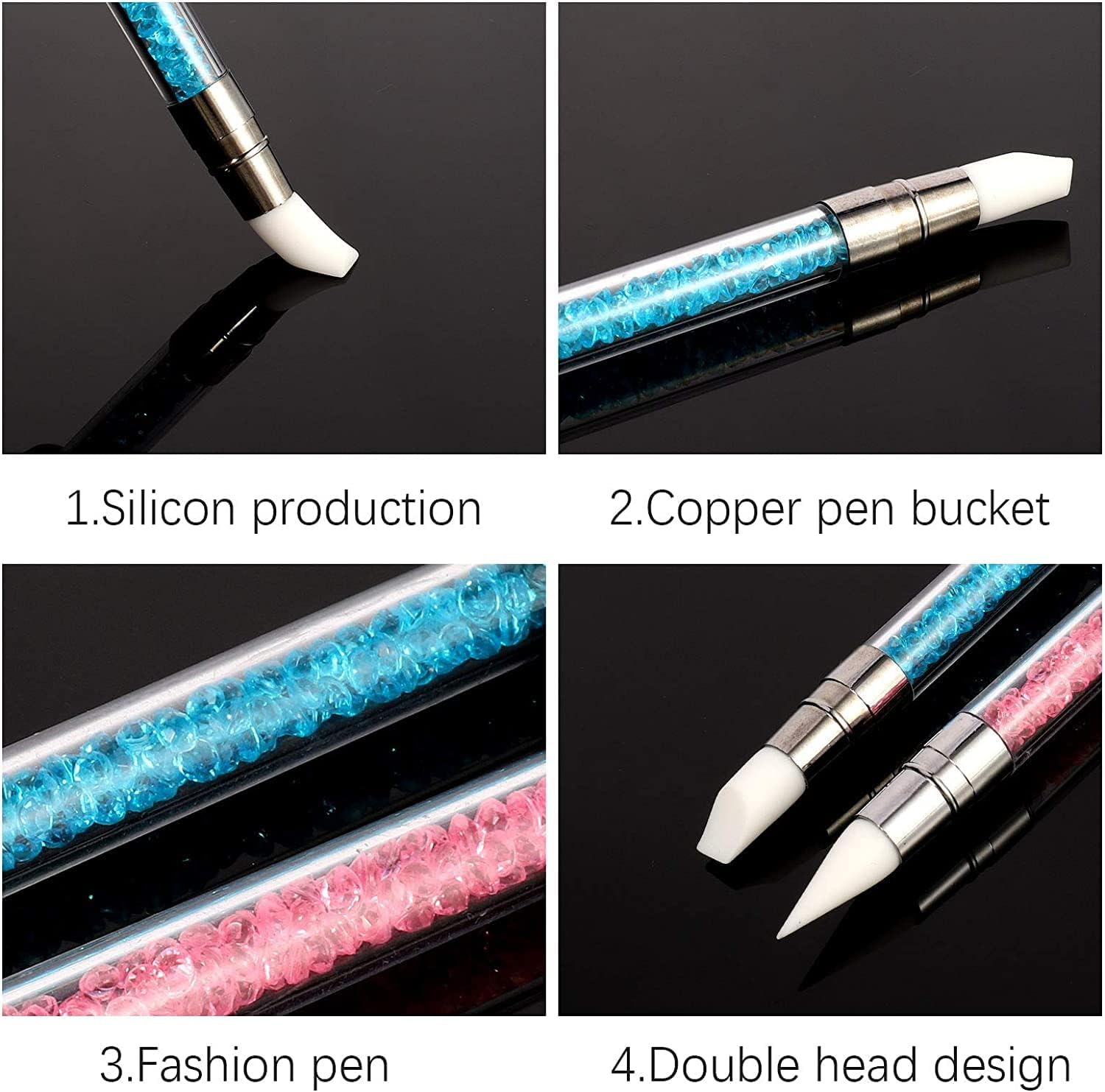 Sminakh 5Pcs Silicone Nail Art Brushes Set - Professional Silicone Rhinestone & Polish Carving Pen for Nail Design - Perfect for Gel Polish, Acrylic Nails & DIY Manicures at Home or Salon
