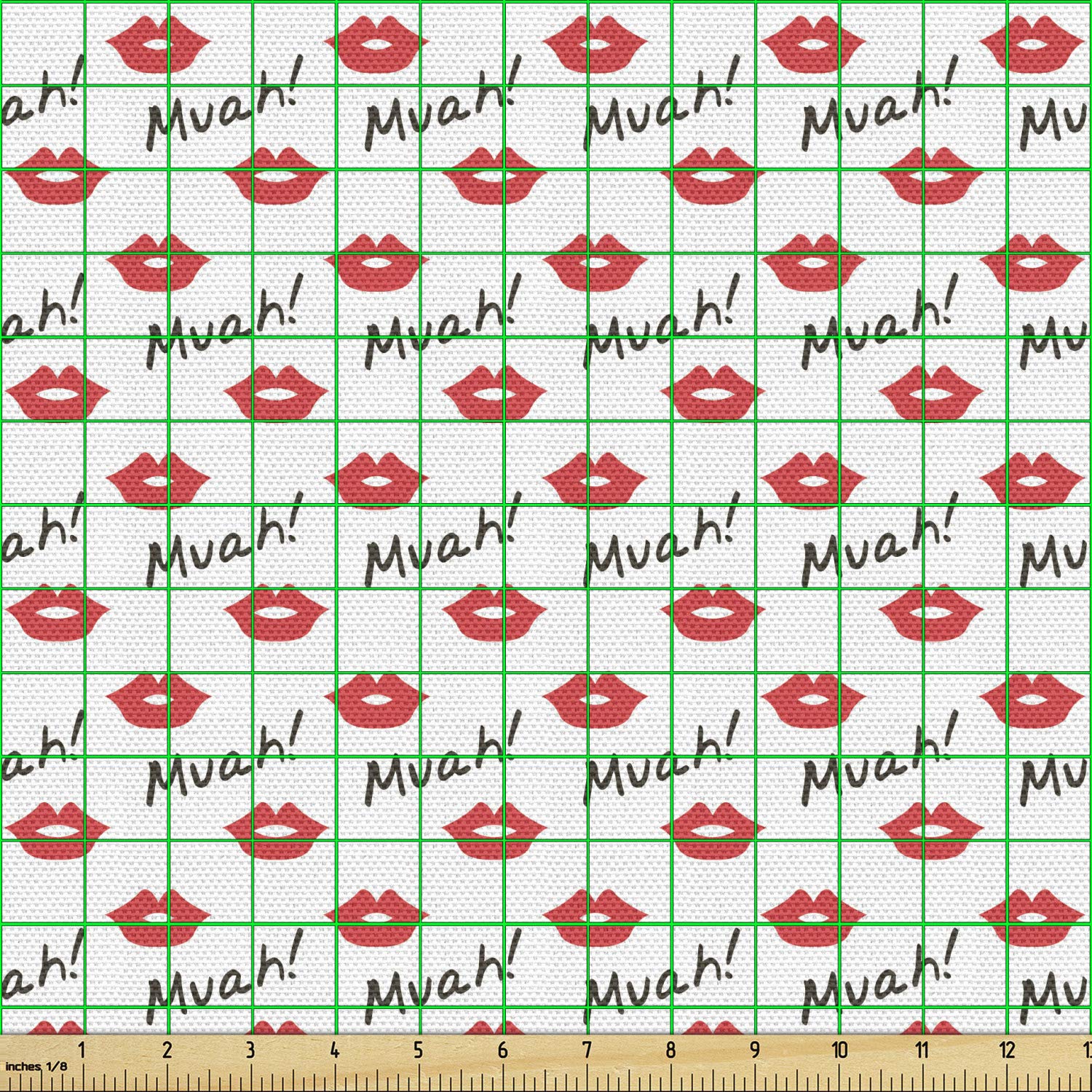 Ambesonne Red Lips Kiss Marks Fabric by The Yard - Romantic Feminine Pattern for Upholstery, Curtains & Home Decor - Valentine's Day Gift Idea - 10 Yards Vermilion White Fabric for DIY Crafts, Pillows & Fashion Accessories