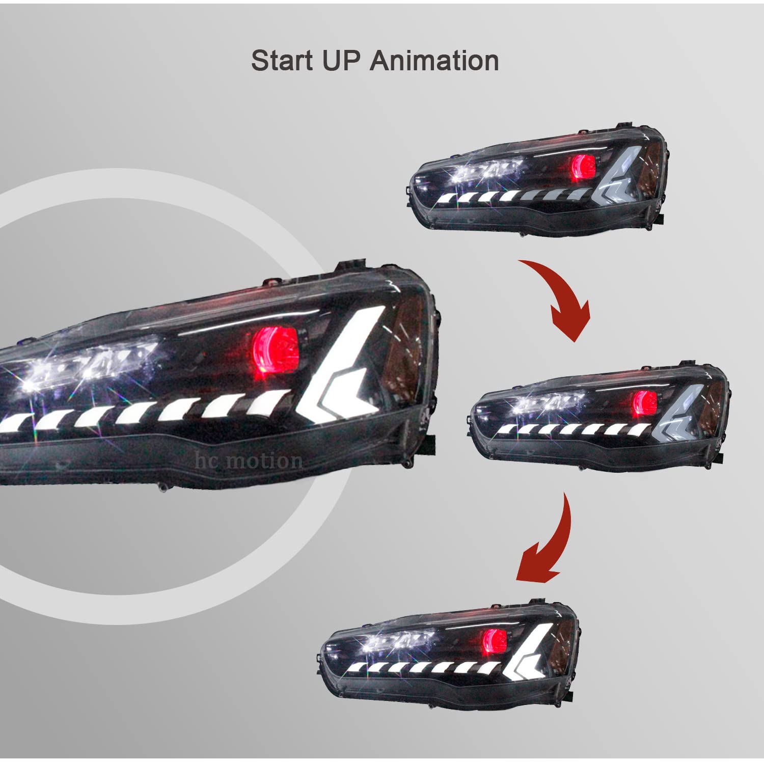 HCMOTIONZ HCmotion LED Headlights & Tail Lights for Mitsubishi Lancer EVO X 2008-2020 - Clear/Amber Demon Eye with Smoke Lens, DRL Startup Animation & Sequential Turn Signals - Upgrade for Night Driving & Car Shows