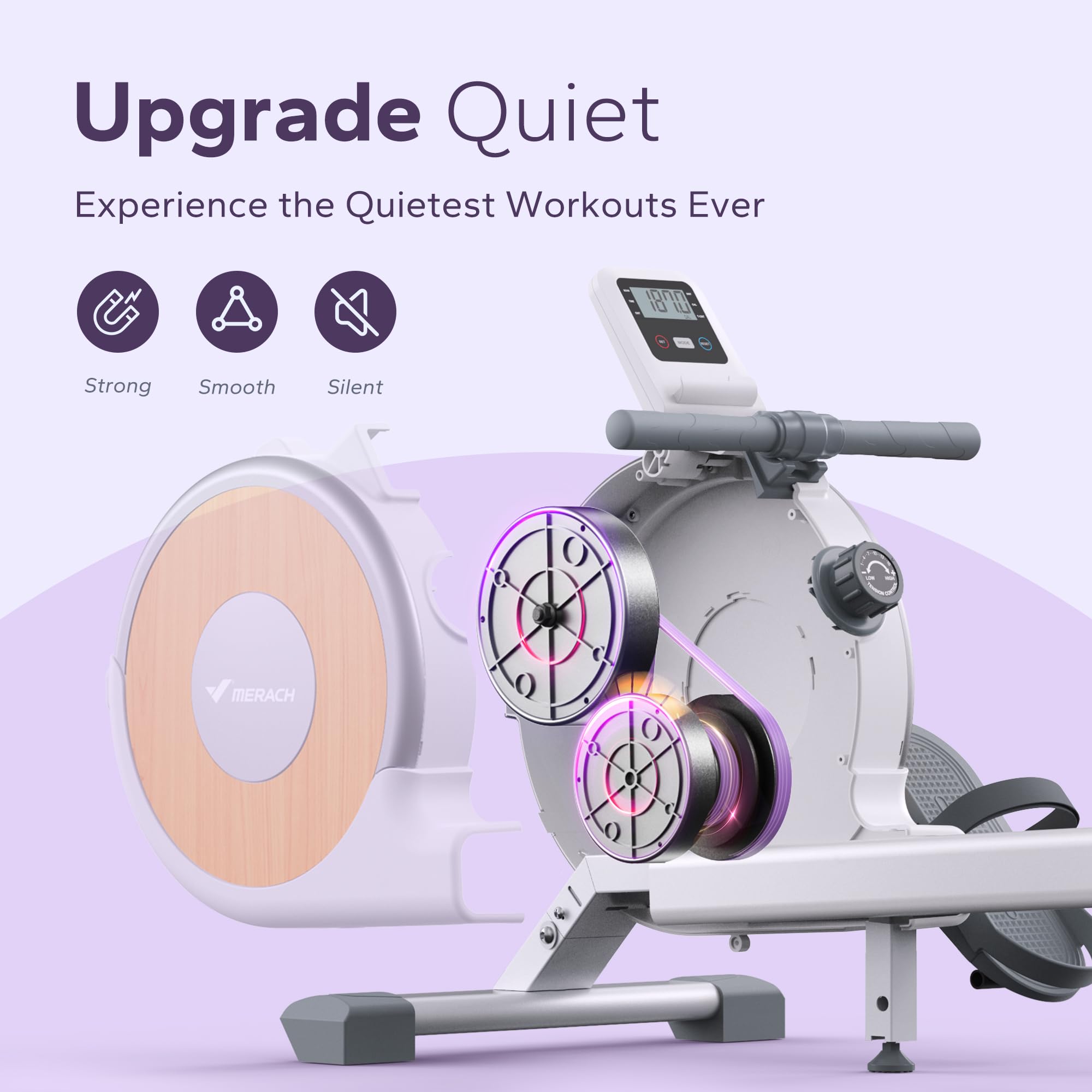MERACH Magnetic Rowing Machine for Home Workout - 16-Level Quiet Resistance Rower with Dual Slide Rails (350lb Capacity) & App Connectivity - Includes Comfort Seat Cushion for Cardio Training & Full-Body Exercise