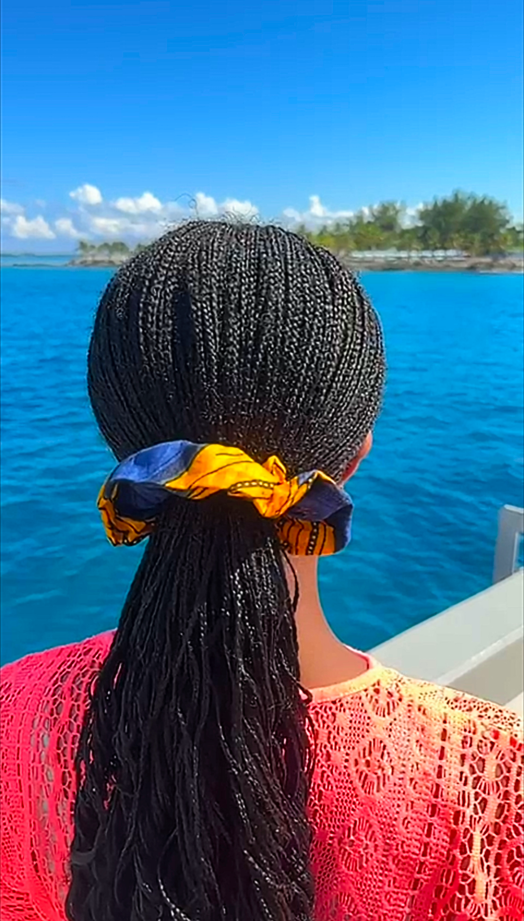 African Print Ankara Scrunchie - Orange, Blue & Black Peacock Pattern (DPSCR3816) | Stylish Hair Accessory for Women & Girls | Perfect for Parties, Weddings & Everyday Wear