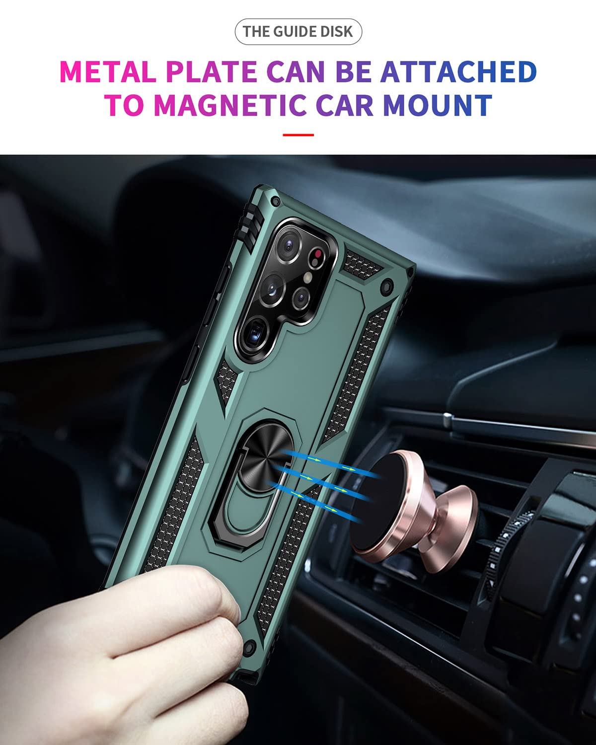 Military Grade Heavy Duty Samsung Galaxy S22 Ultra Case with Stand Ring & Magnetic Car Mount - Shockproof Protective Phone Cover for Samsung S22 Ultra (Teal) - Perfect for Outdoor Activities, Travel & Daily Use