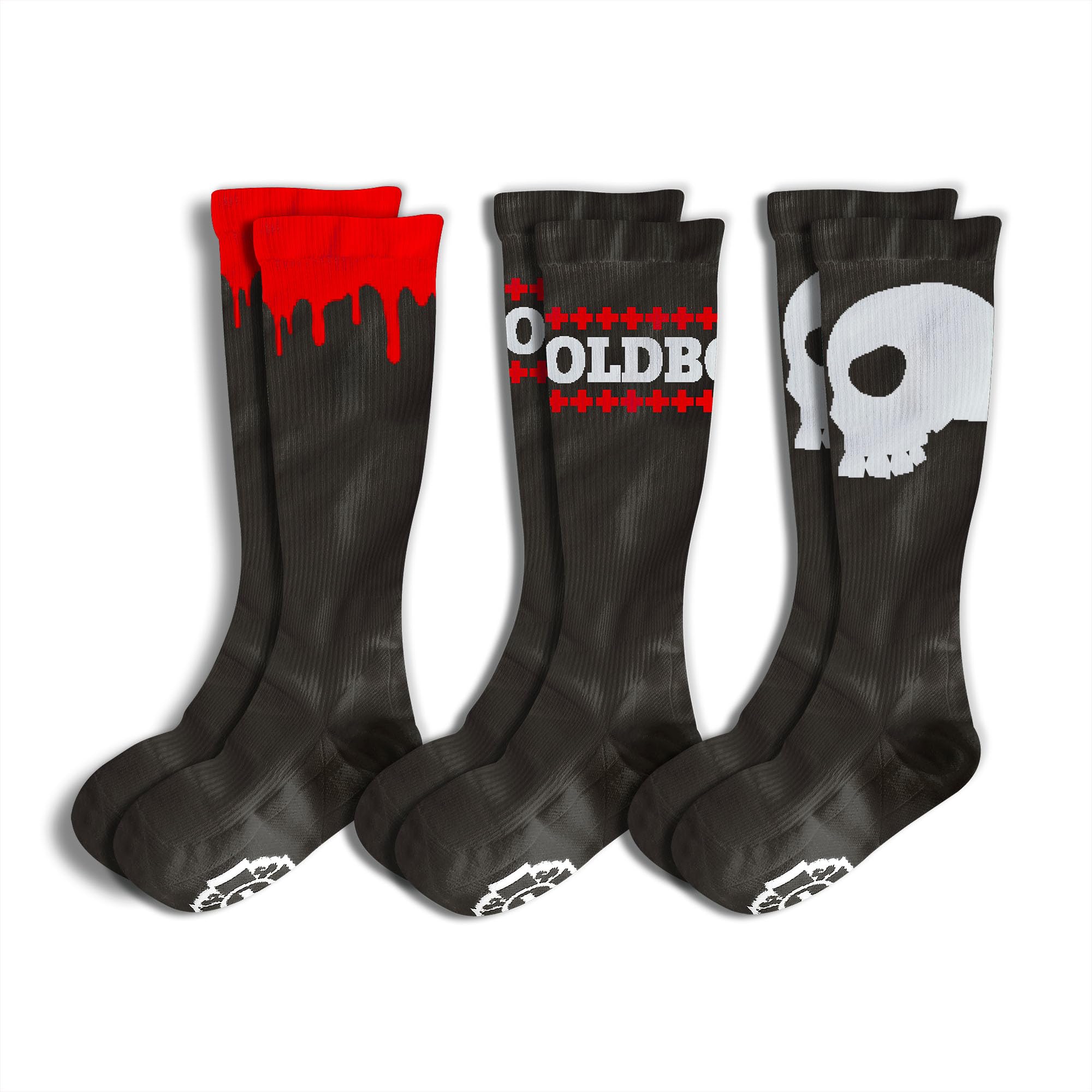 Old Bones Compression Socks - Skull Print 15-20 mmHg Support Socks for Men & Women (3-Pairs, Black) | Perfect for Running, Travel & Varicose Vein Relief