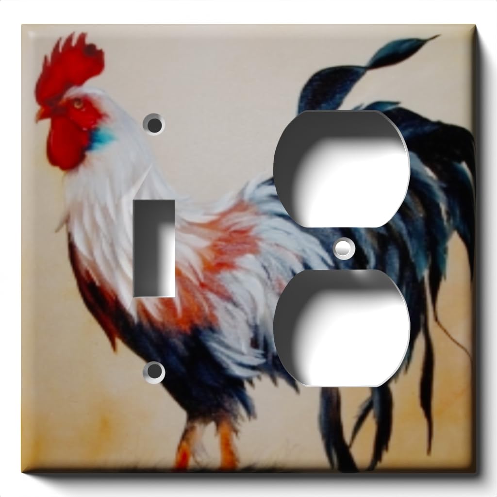 Rooster Design Light Switch and Outlet Cover - Single Toggle & Duplex Receptacle Wall Plate for Farmhouse, Country Kitchen, and Rustic Home Decor