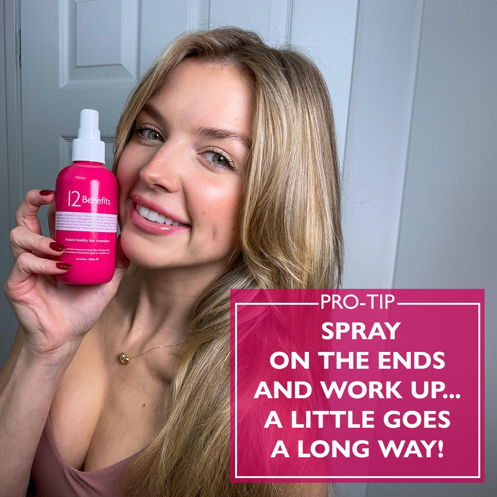 12 Benefits Instant Healthy Hair Treatment Spray - Leave In Conditioner with Quaternium 39 & Silk Protein - Frizz Control, Hair Strengthener & Repair for Damaged Hair (6 Fl Oz) - Perfect for Daily Use, Salon Results at Home, Travel-Friendly Hair Care Solution