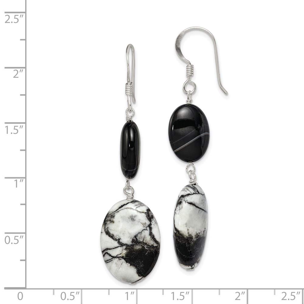 925 Sterling Silver Black Sardonyx & Zebra Jasper Dangle Earrings for Women | Elegant Fine Jewelry Gift for Her | Perfect for Parties, Weddings & Special Occasions