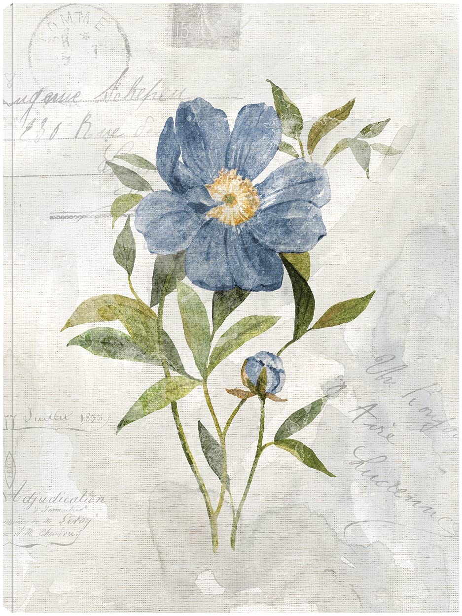 Blue Linen Peony Canvas Wall Art by Carol Robinson - Handmade Fine Art Decor for Living Room, Bedroom, Office & More - 32x43 Inches - Ready to Hang - Perfect for Home, Dining Room & Guest House Decor