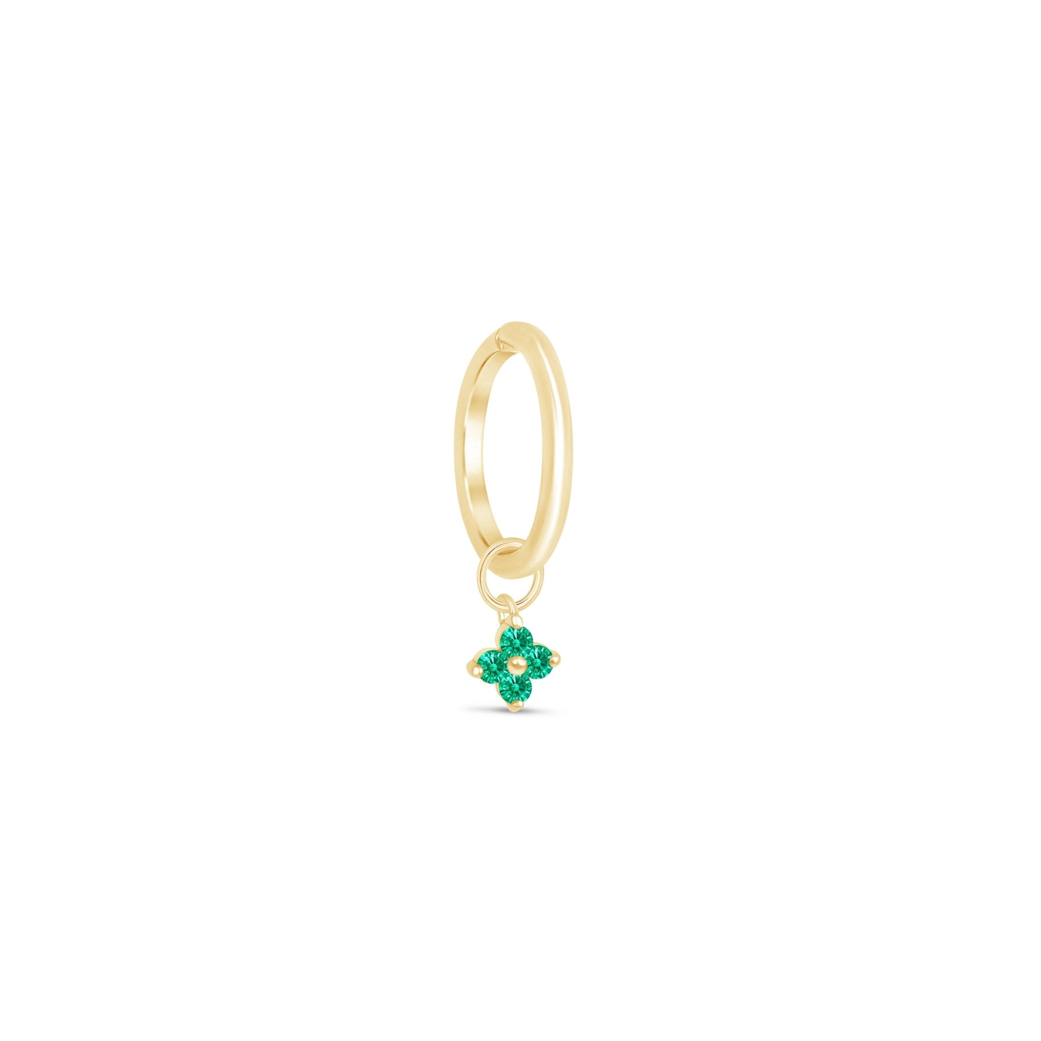 14K Yellow Gold Hoop Earrings with Emerald Clover Charm - Elegant Irish Jewelry for St. Patrick's Day, Birthday Gifts & Everyday Wear