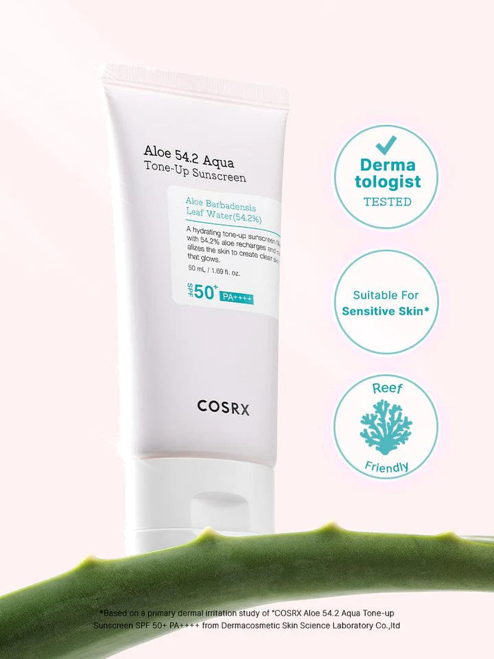 COSRX Aloe 54.2 Aqua Tone Up Sunscreen SPF 50+ PA++++ 50ml - Hydrating, Brightening & UV Protection for Daily Skincare Routine