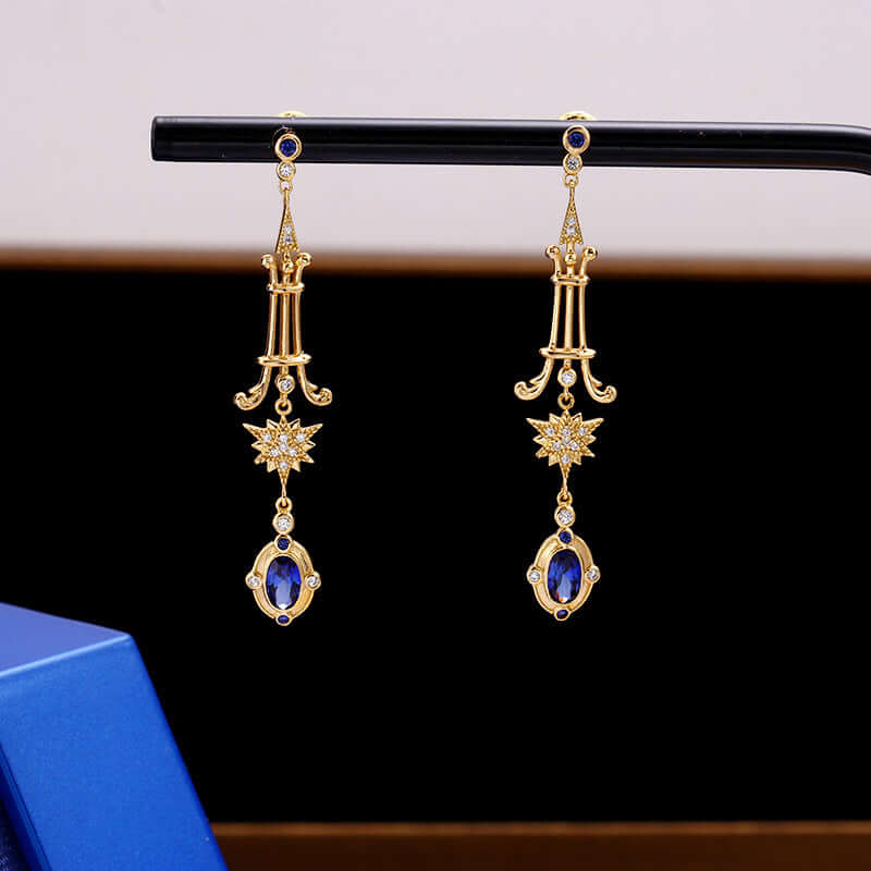 Baroque Sapphire Star Drop Earrings for Libra Birthstone | TB1218 | Elegant Jewelry Gift for Women, Birthday Present, Special Occasion Accessory