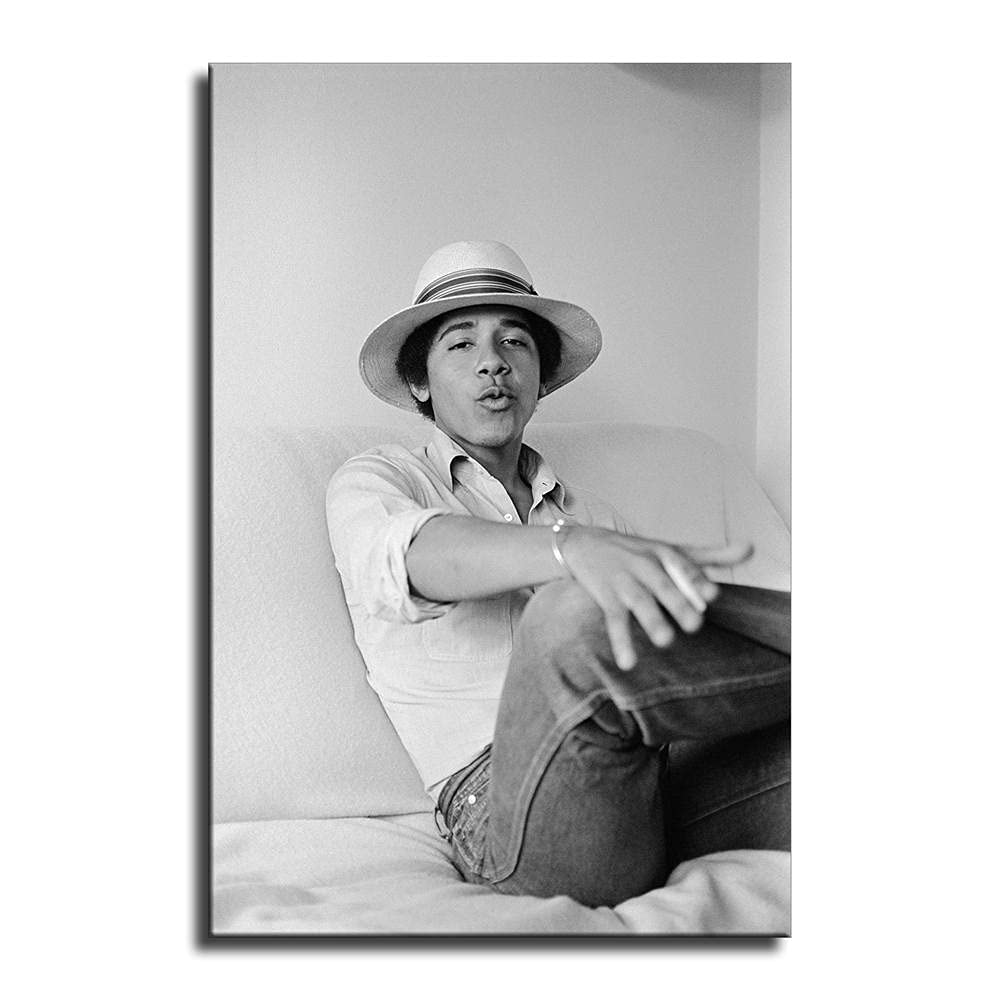 DAH Great African American Men Barack Obama Canvas Wall Art - Framed 16x24 Inch Poster Print for Home & Office Decor - Perfect for Living Room, Bedroom, or Classroom Inspiration