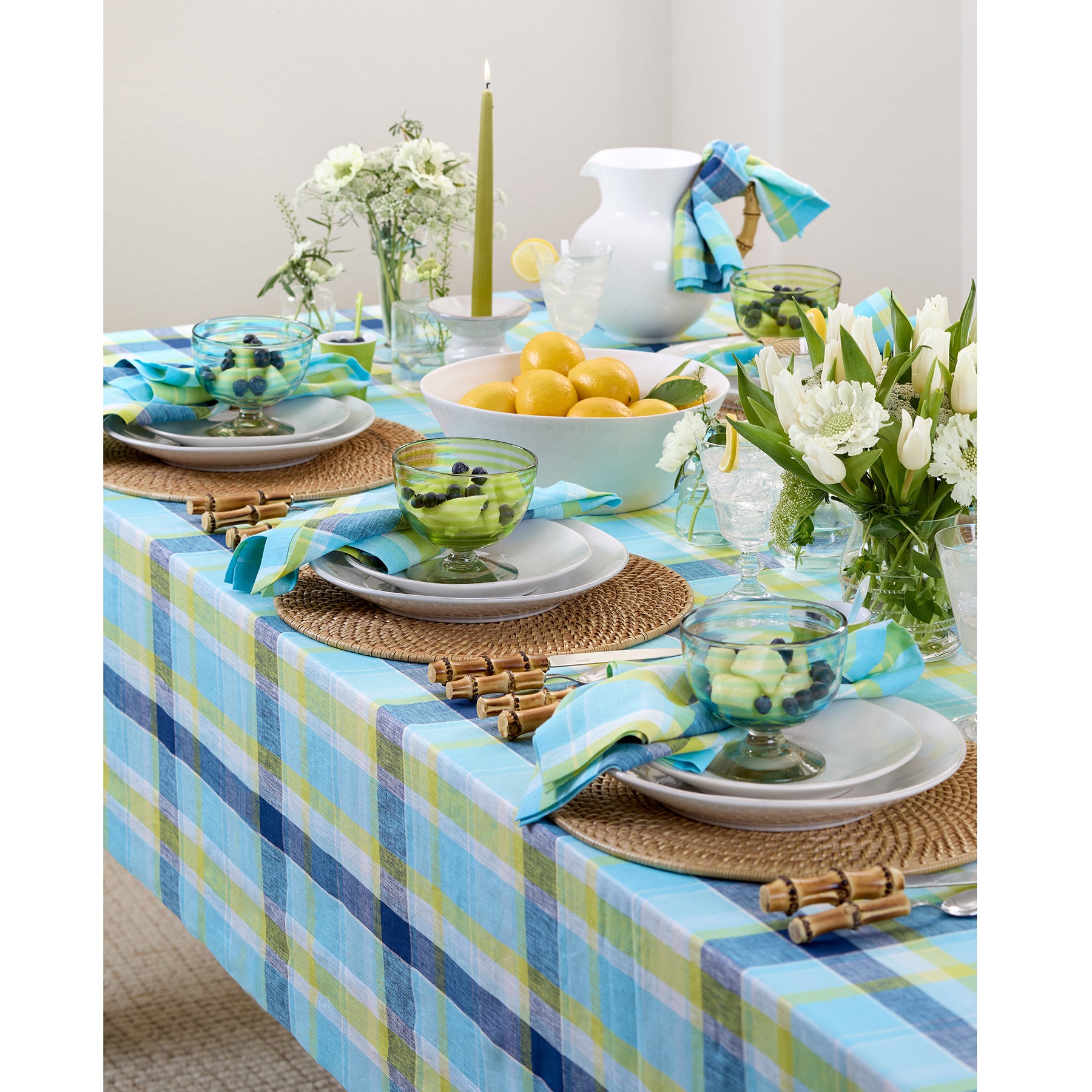 Summer Madras Plaid Tablecloth - Waterproof & Wrinkle-Free Picnic Table Cover for Outdoor Dining, BBQs, and Parties