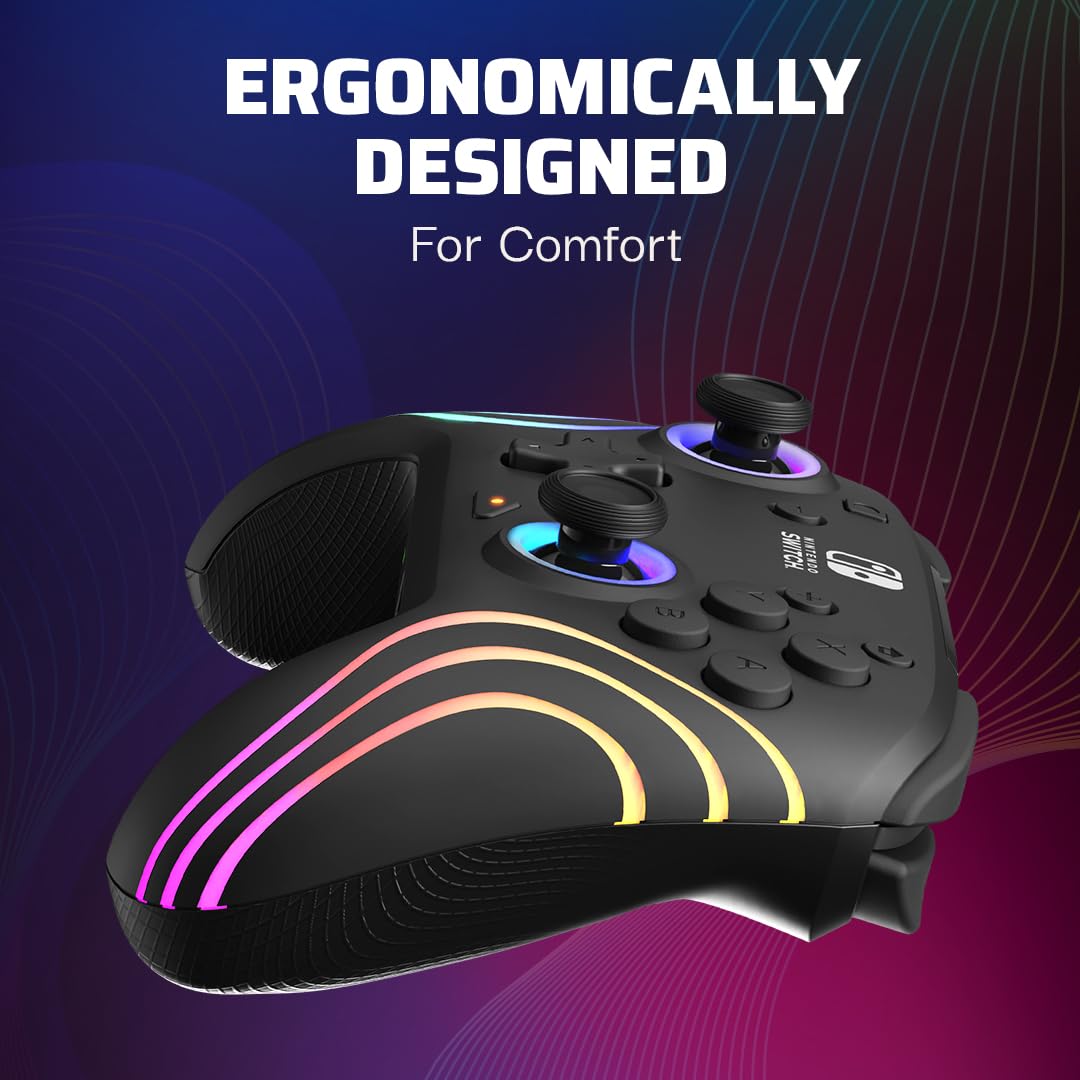 **PDP Afterglow Wave Wireless Pro Controller for Nintendo Switch & OLED - Motion Controls, Custom LED Lighting, 30ft Range, 20-Hour Rechargeable Battery (Black) - Perfect for Gaming, Streaming & Multiplayer Battles**