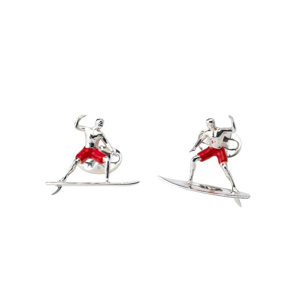 Deakin & Francis Sterling Silver Surfer Cufflinks with Red Enamel - C1541S07 - Elegant Men's Jewelry for Weddings & Formal Events