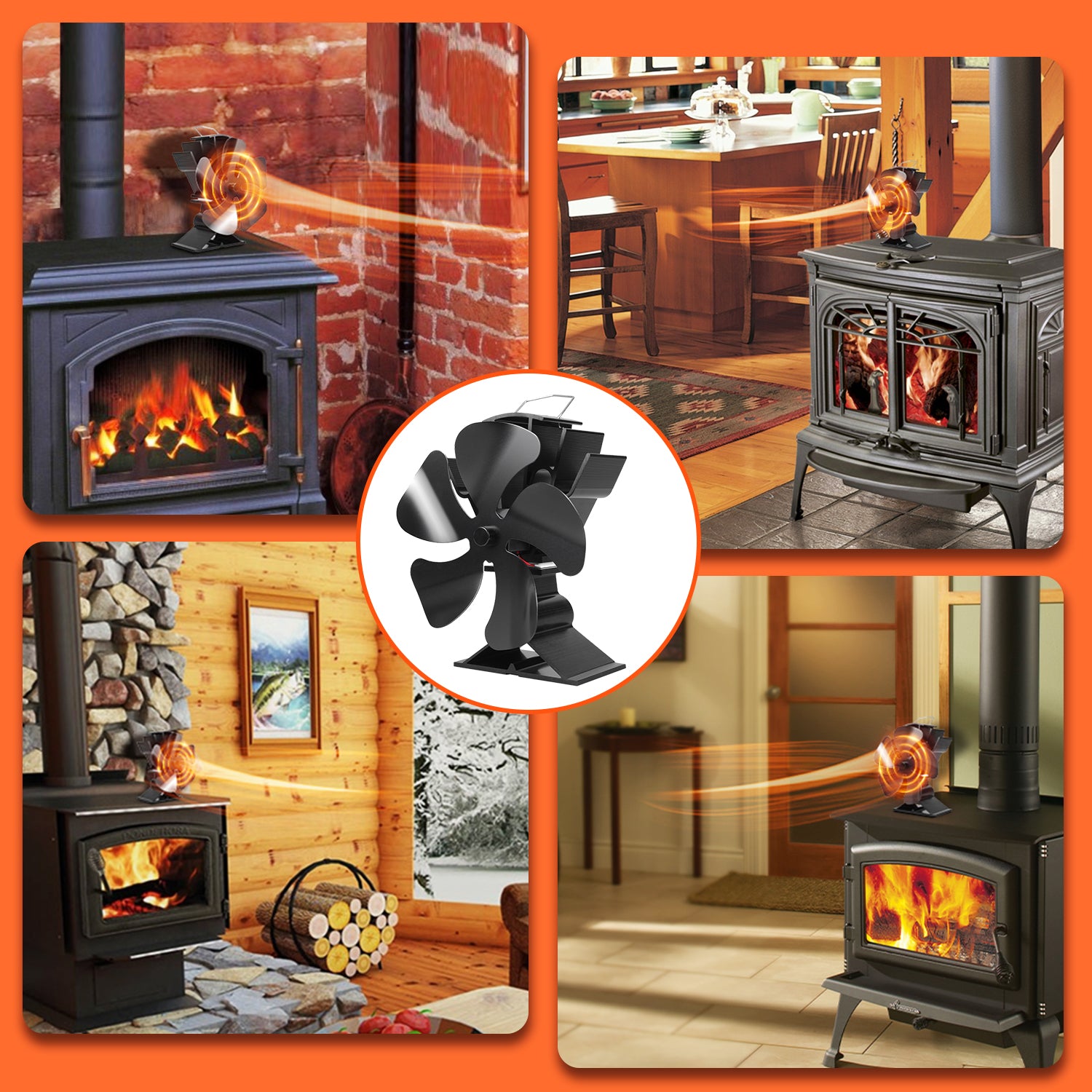 VODA 5-Blade Heat Powered Wood Stove Fan - Efficient Eco-Friendly Fireplace Fan for Home Heating, Camping & Outdoor Use