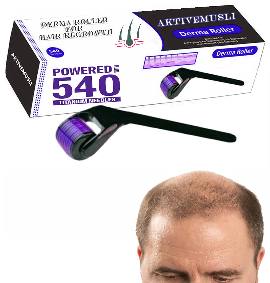 540 Titanium Alloy Micro Needle Roller 0.5mm for Hair Growth - Reduce Hair Loss & Stimulate Follicles - Safe Effective Derma Roller for Beard & Scalp Care - At-Home Hair Regrowth Treatment